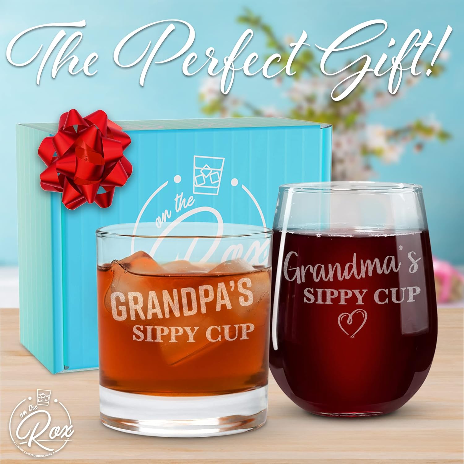 On The Rox Drinks Grandma and Grandpa Gifts - 17oz Grandma's and 11oz Grandpa's Sippy Cups, Set of 2- Gift Wine and Whiskey Glasses - Gift Ideas for First-Time Grandmother or New Grandparents - Image 3