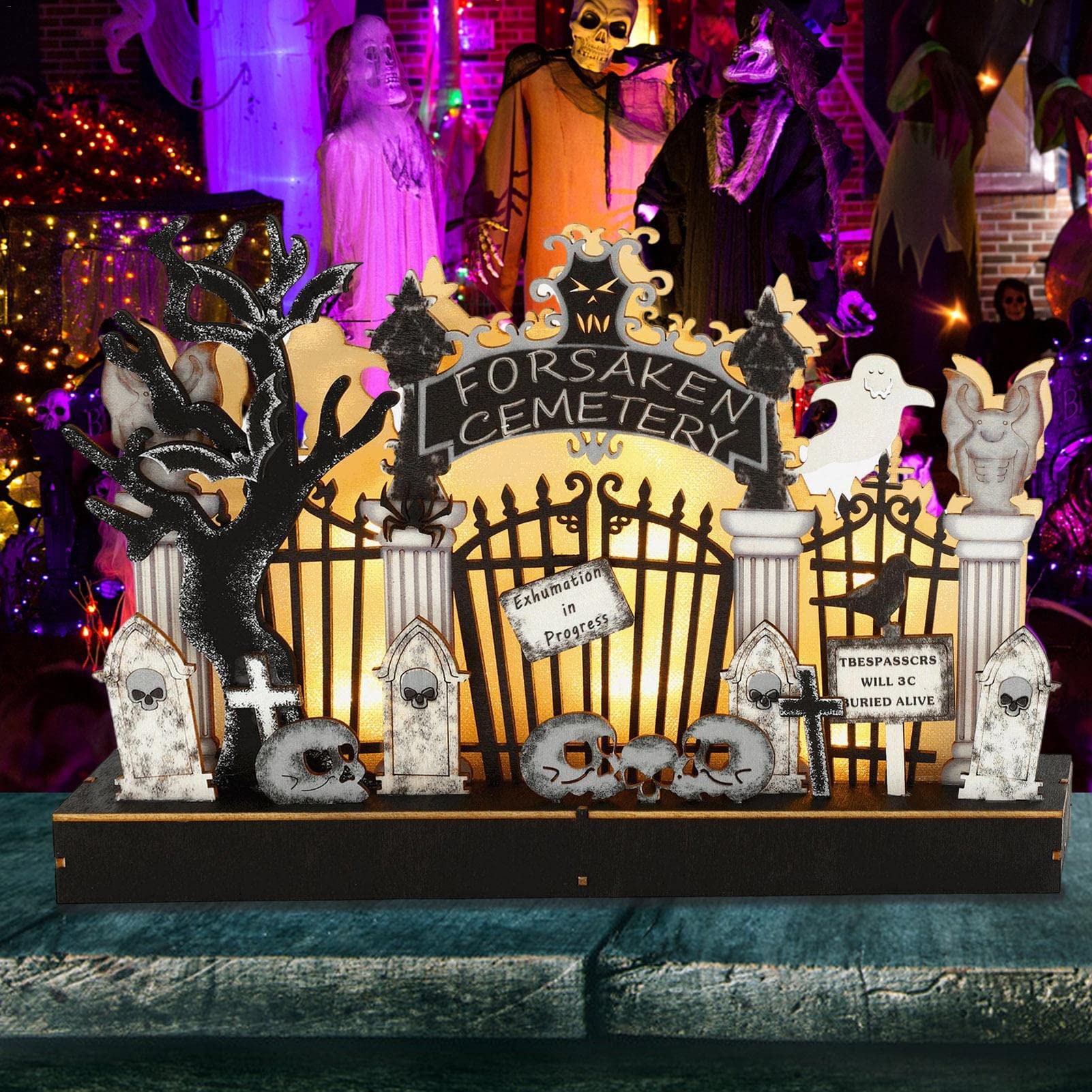 Straszne światło dekoracyjne z duchami Halloween | Latarnia na baterie z nagrobkami, czaszkami i duchami | Przerażające światło czaszki Ghost Festival Światła LED do domu, biura i sklepu