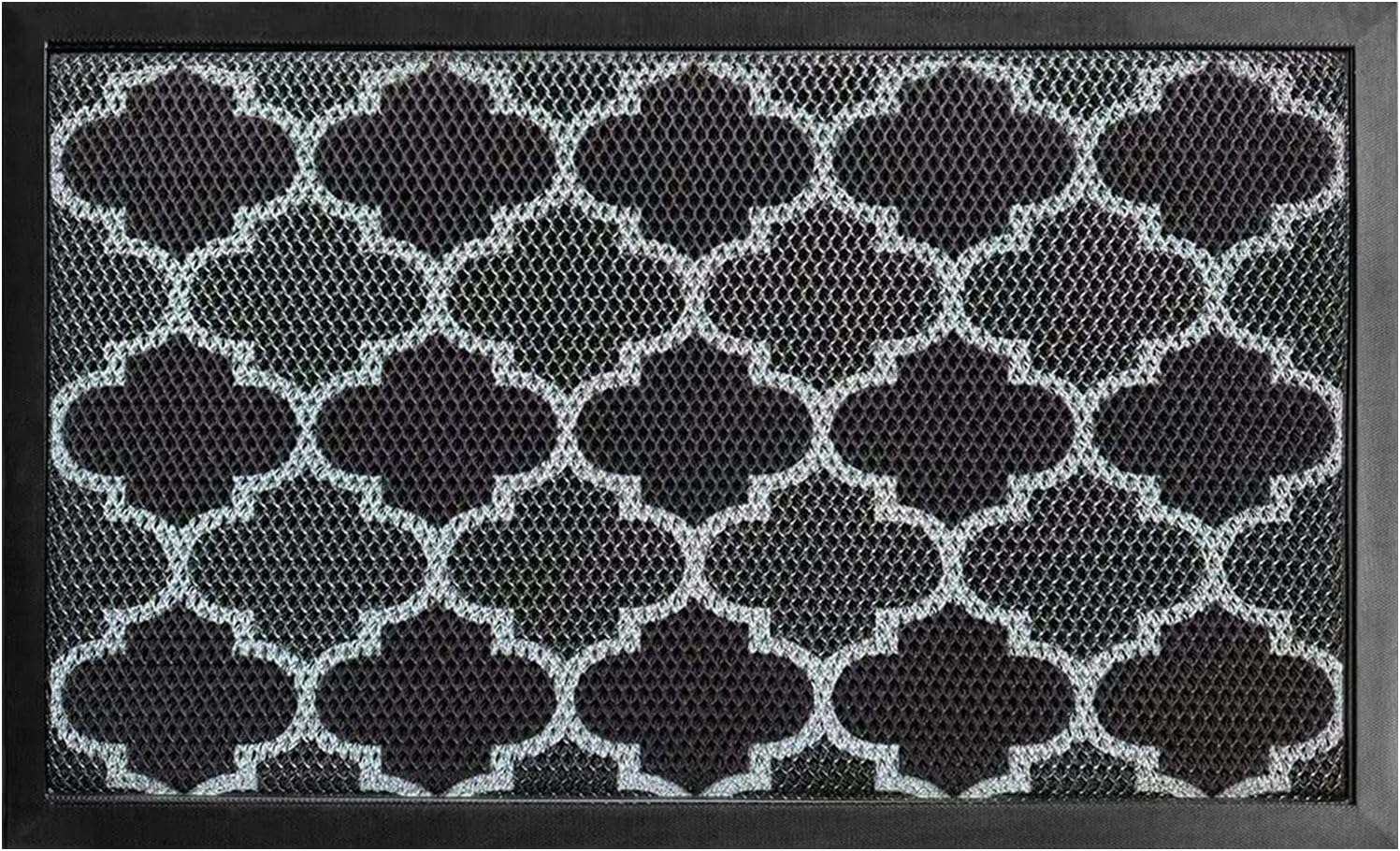 Indoor Outdoor Door Mat with Pattern Design, Non Slip Waterproof Entry Rug Low Profile Dirt Trapper Welcome Mat, Easy to Clean Quick Dry Durable Front Door Mat for Home Porch Patio