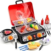 JOYIN Kids BBQ Grill Playset with Realistic Smoke, Lights, Sounds & Color-Changing Food - Pretend Kitchen Toy for Boys Girls 3+