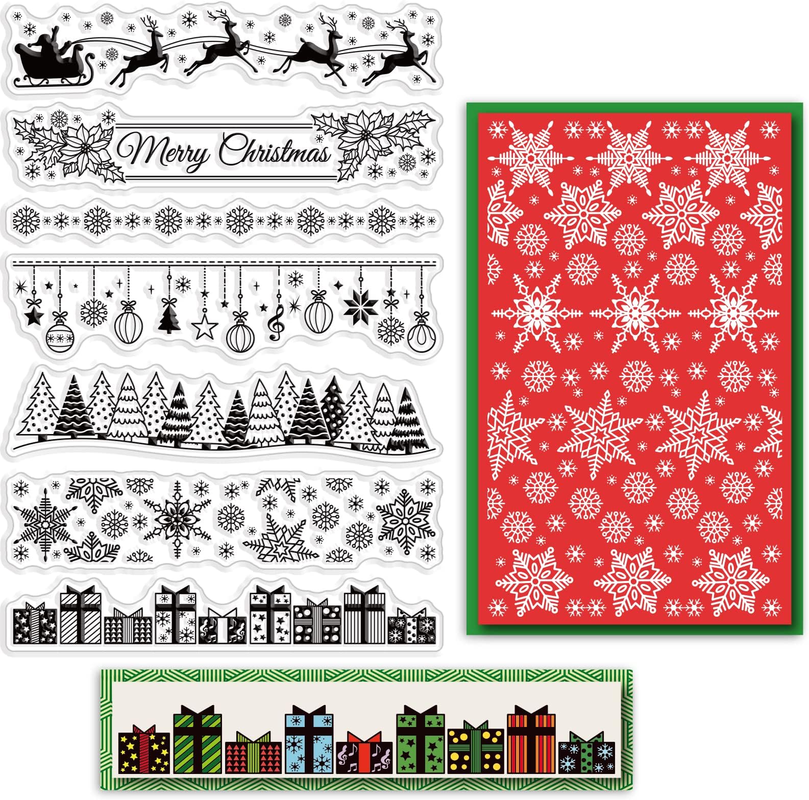 CRASPIRE Christmas Clear Stamps Silicone Stamp Seal Christmas Lace Tree Elk Holly Transparent Silicone Stamps for X'Mas EVE Card Making Decoration DIY Scrapbooking Embossing Album Decor Craft
