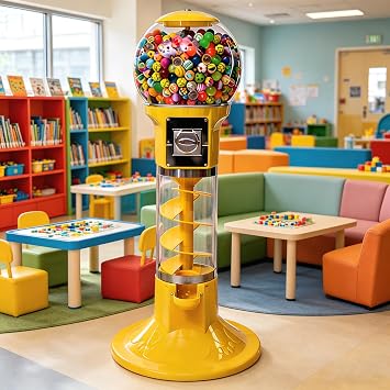 Gumball Vending Machine for Kids   Holds 800 Pcs 32mm Bouncy Balls / 230 Pcs 45mm Capsule Toys, Large Gumball Machine, Coin Operated Twister Ball Dispenser, for Amusement Retail yellow