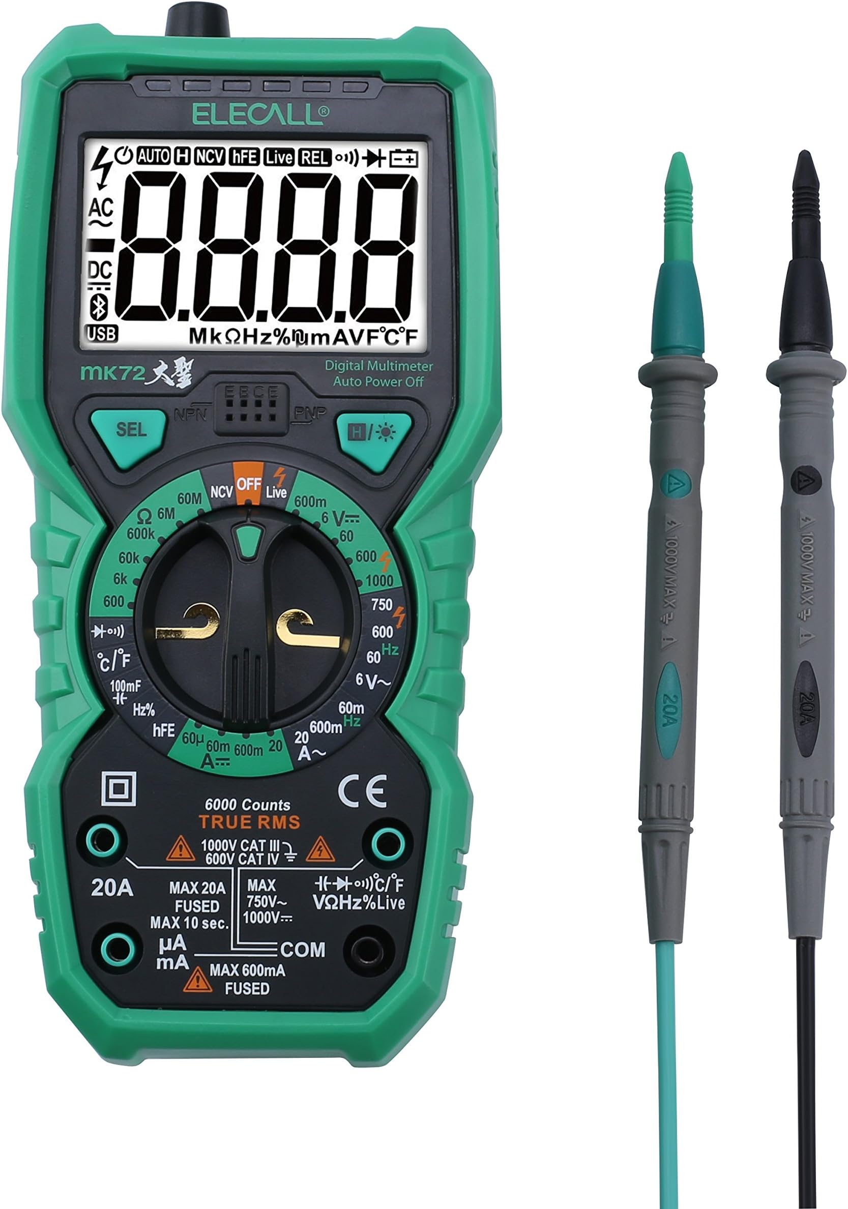 Digital Multimeter Testers 6000 Counts True RMS Tester, DC AC Voltmeter Digital Non-Contact Advanced Digital Multimeter Volt Testers, with LCD Backlight (MK72)