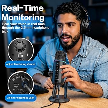 ZealSound Podcast Microphone with Noise Reduction, Gain & Mute for YouTube