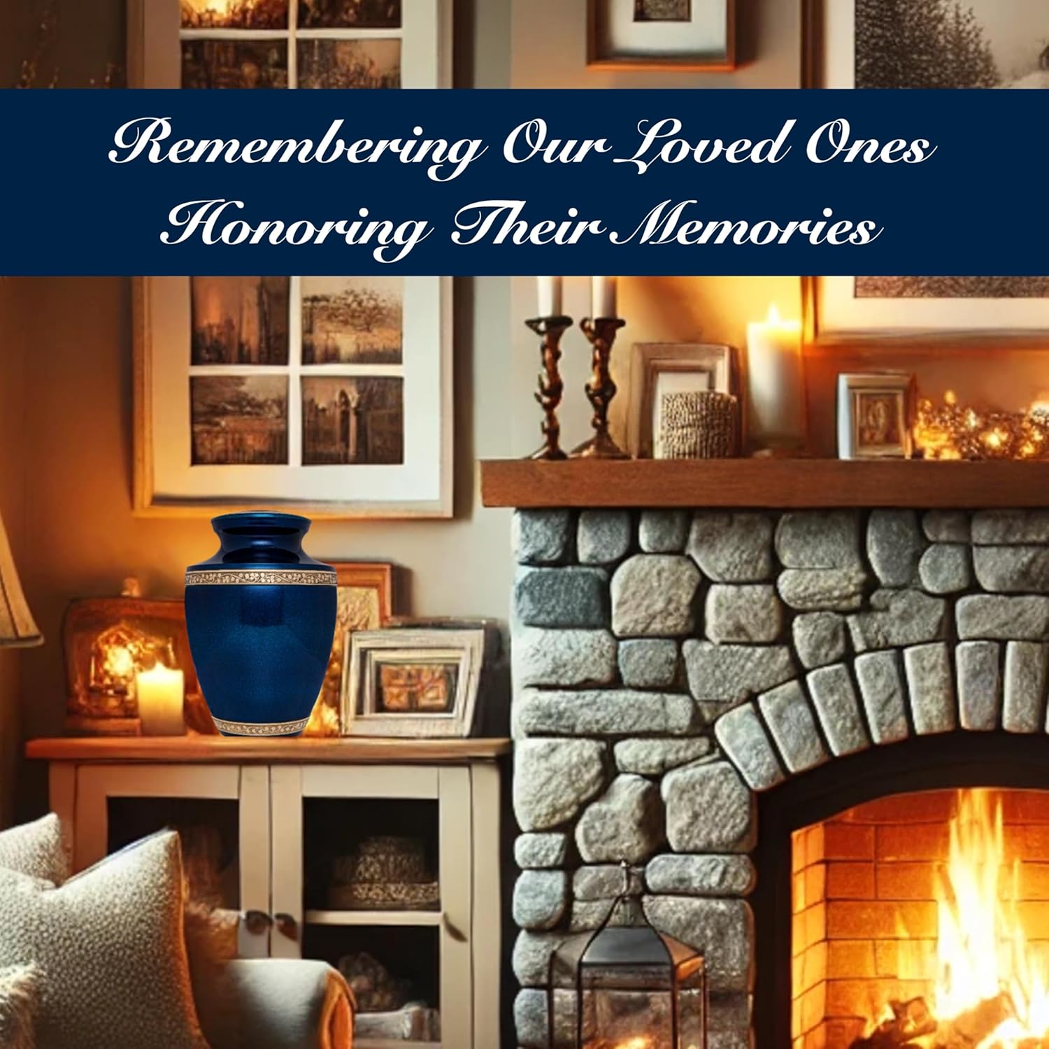 Blue Funeral Cremation Urn for Human Ashes - Hand Made in Brass - Suitable for Cemetery Burial or Niche - Large Size fits Remains of Adults up to 200 lbs - Torino Model - Image 7