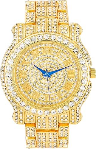 Charles Raymond Bling-ed Out Ultimate Hip Hop Royalty Reloj para hombre con número romano de fácil lectura o indicadores de tiempo de diamantes