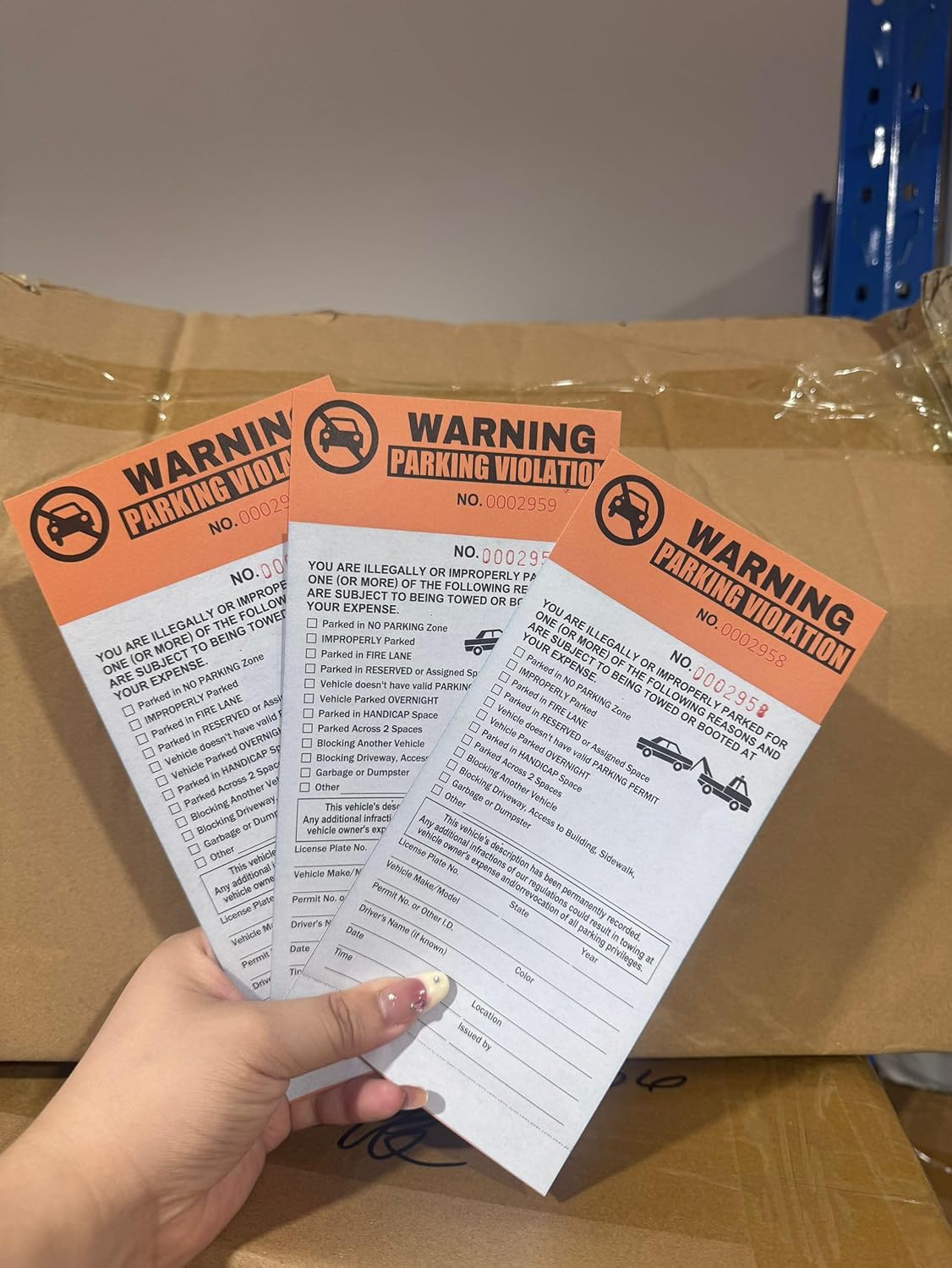 2-Part Perforated Numbered Parking Violation Ticket Carbonless Perforated Numbered Vehicle Illegally Parked Window Tag 4 x 8.5 Inch - Parking Violation for Car Window 50 Pack