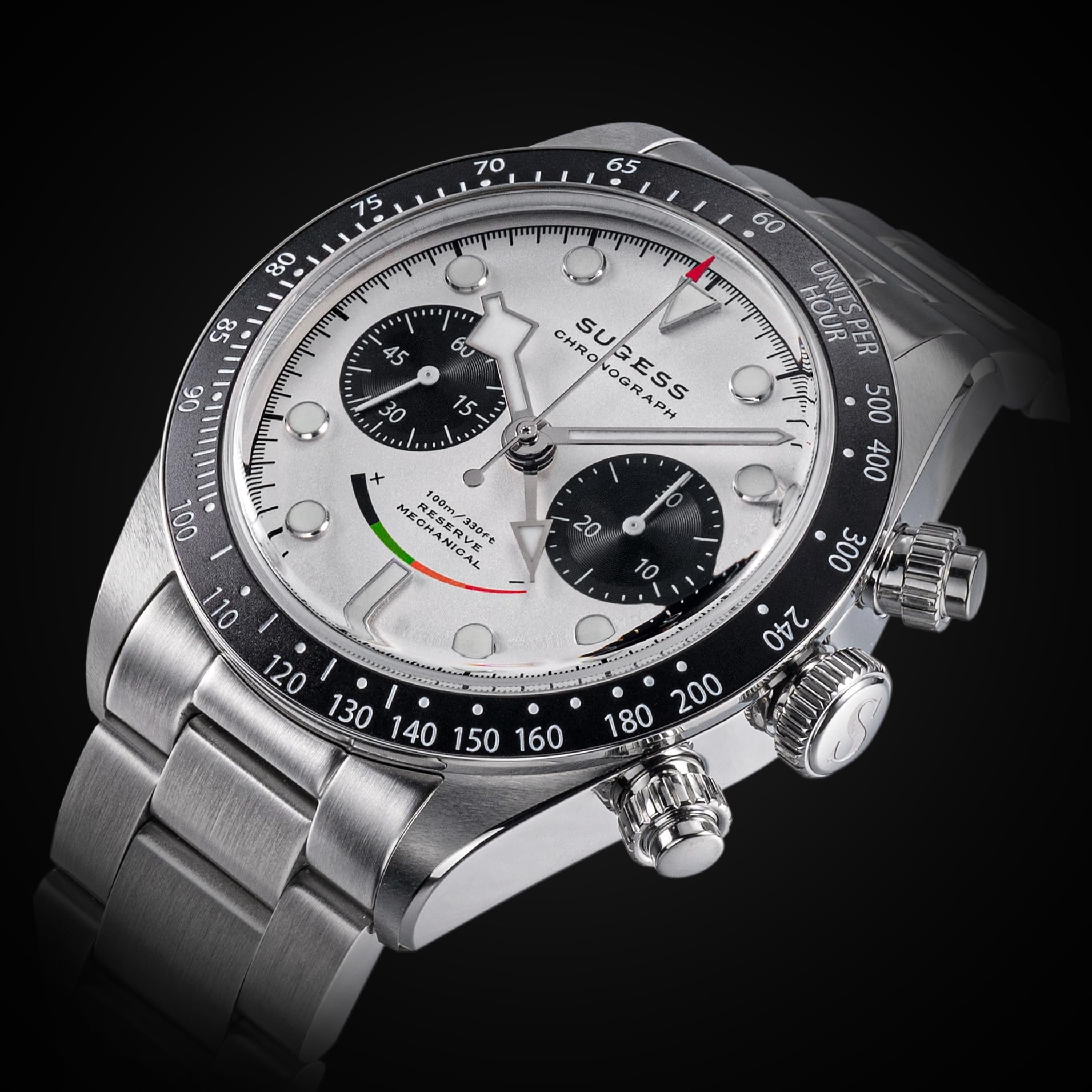 Sugess BB Chrono Smile Panda Dome Saphir Kristallglas 100m Mechanische Herrenuhr S475.W