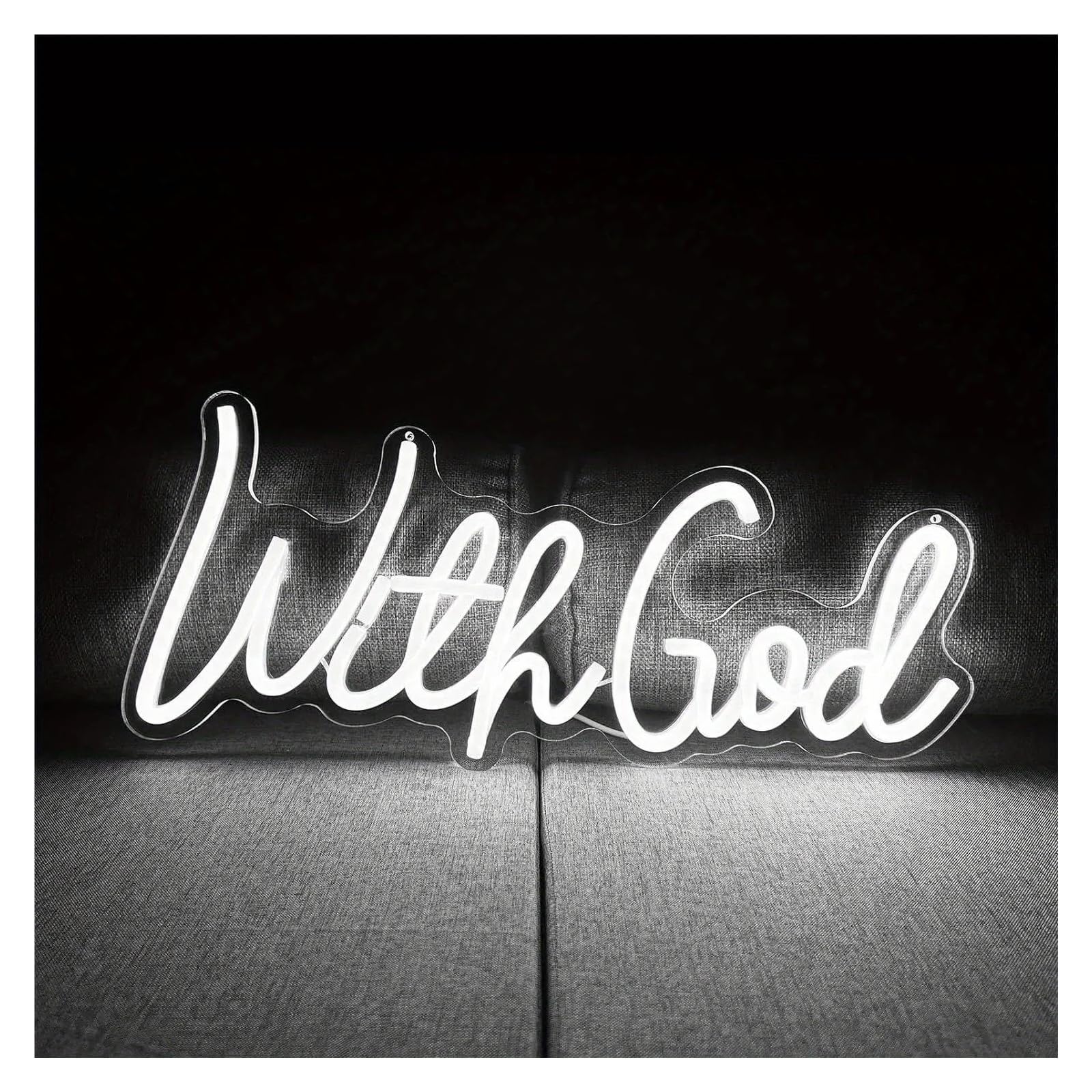 LEMST Sign Lamp with God Neon Sign,White Neon Living Room, Home, Office, Church Inspirational Words 42.5x18.3cm