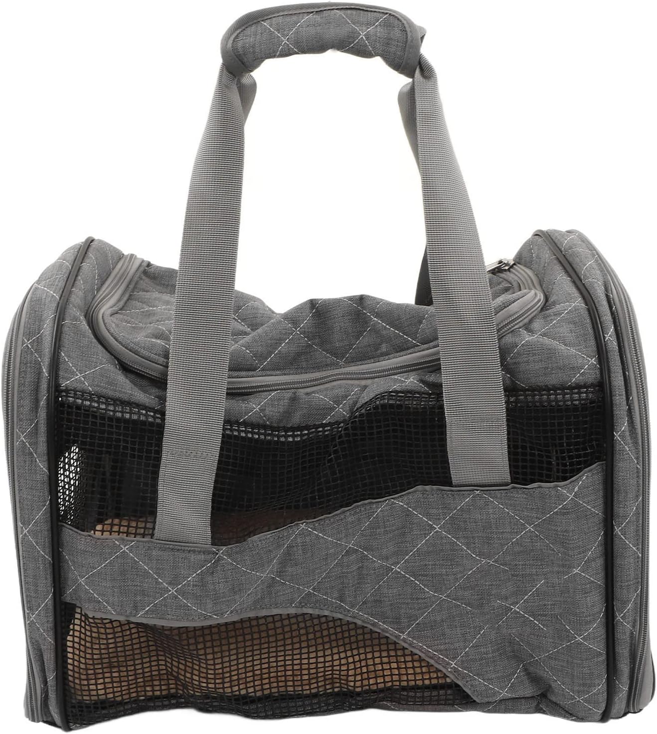 Collapsible Dog Carrier Travel Bag, Portable Pet Carrier for Small Dogs and Cats, Breathable Mesh with Reflective Trim, Foldable Puppy Carrier with Large Window for Outdoor Use (Grey)