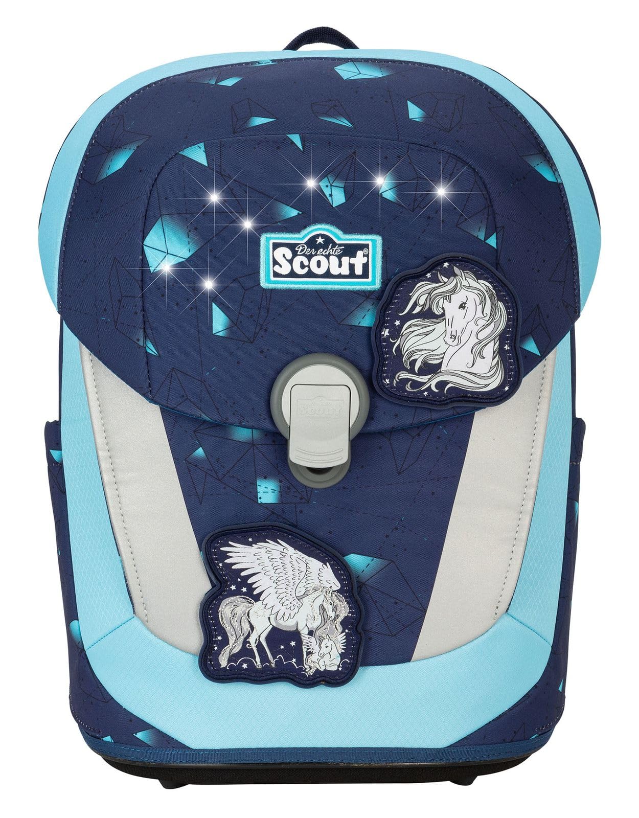 SCOUT Schulranzen LED Sunny II Set 5-teilig Pegasus dunkelblau