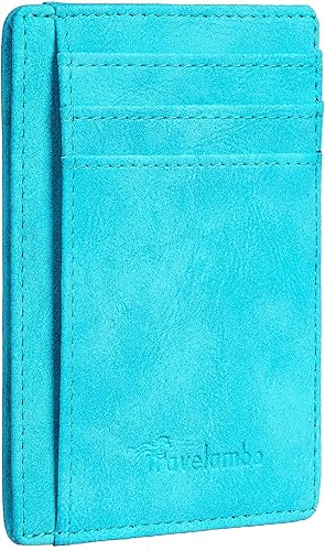 Travelambo - Cartera de piel minimalista con bolsillo frontal tamaño mediano cartela delgada RFID dispositivos de identificación por radiofrecuencia