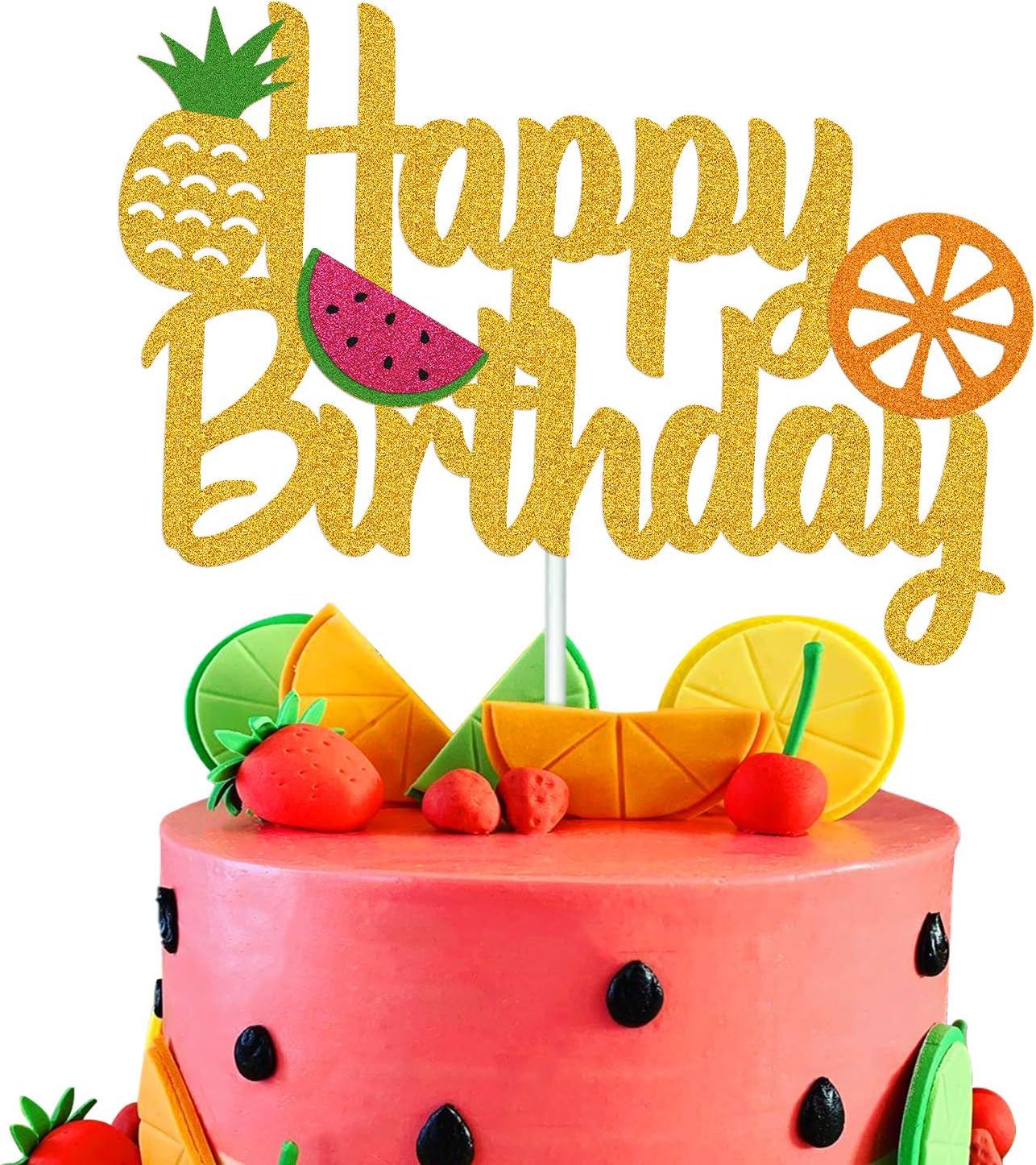 Fruit Cake Topper Happy Birthday Sign Pineapple Lemon