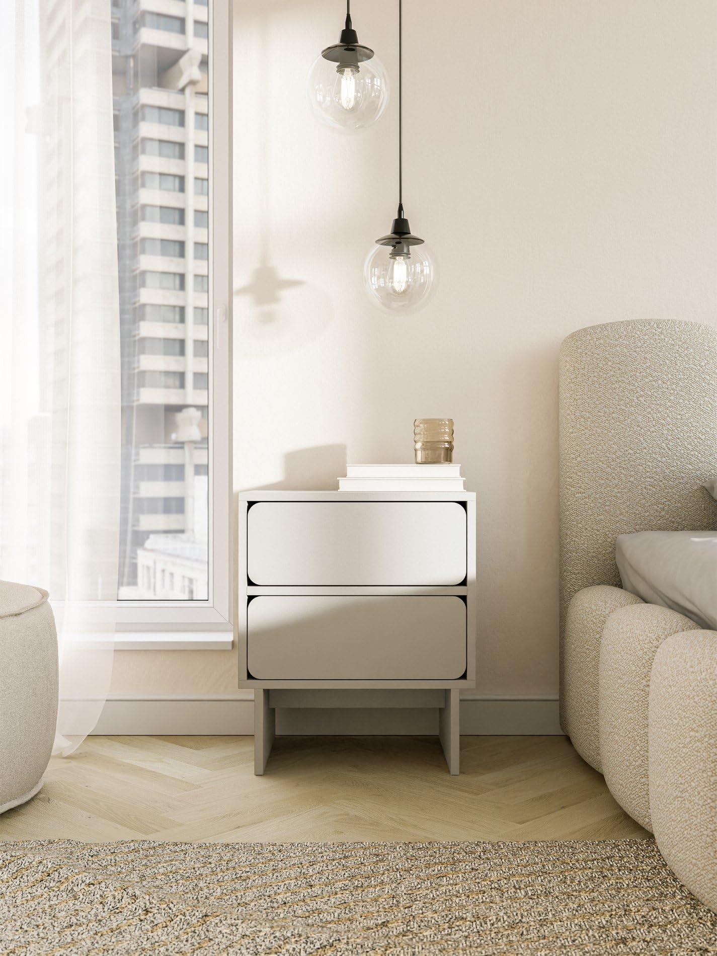 Selsey Wuwu - Comodino con 2 cassetti, apertura a sfera, colore: grigio/beige
