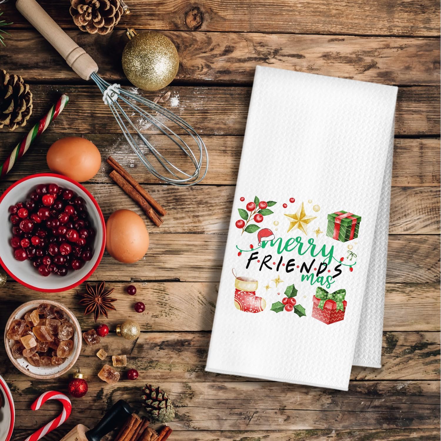 Merry Friendsmas Kitchen Towels, Christmas Best Friends Bestie BFF Gifts Dish Tea Towels, Friendsmas Gifts Decorative Hand Towel for Bathroom Kitchen, 16x24 Inch - Image 4