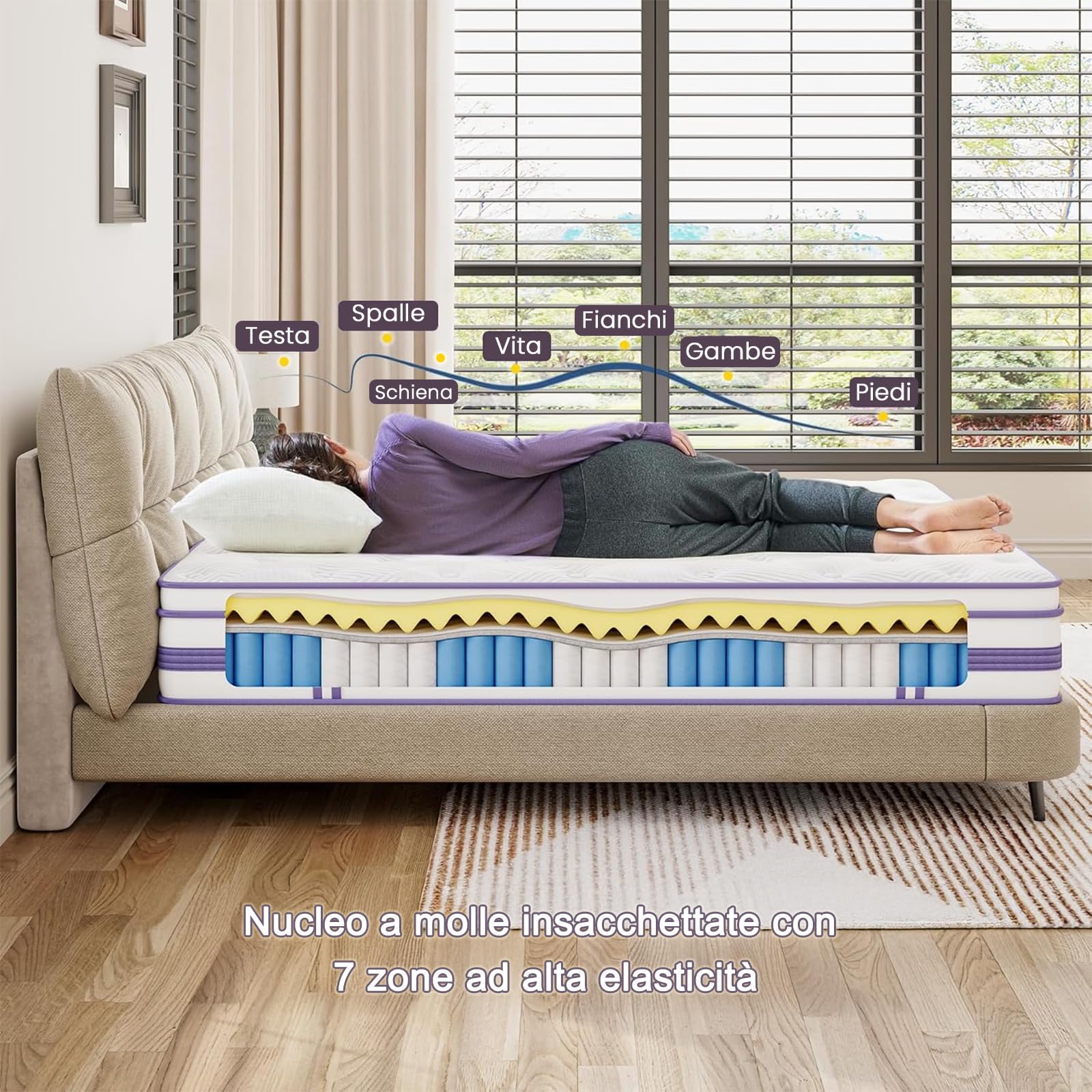 Materasso 120x200 cm, Altezza 30 cm Media Fermezza, Memory Foam Gel e Molle Insacchettate, Certificato Oeko-TEX, Traspirante Antipressione, Consegna in Scatola
