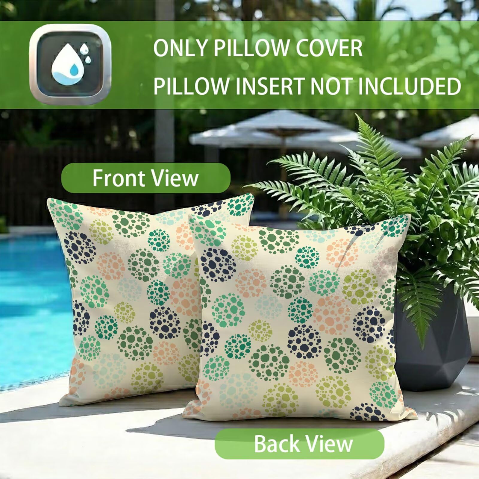 Housses Coussin Extérieur Imperméables 50x50 cm - Lot de 2 Taies d'oreiller Déperlantes pour Jardin, Terrasse et Balcon - Décoration Élégante pour Salon de Jardin et Canapé - Beige & Vert 3Z-291