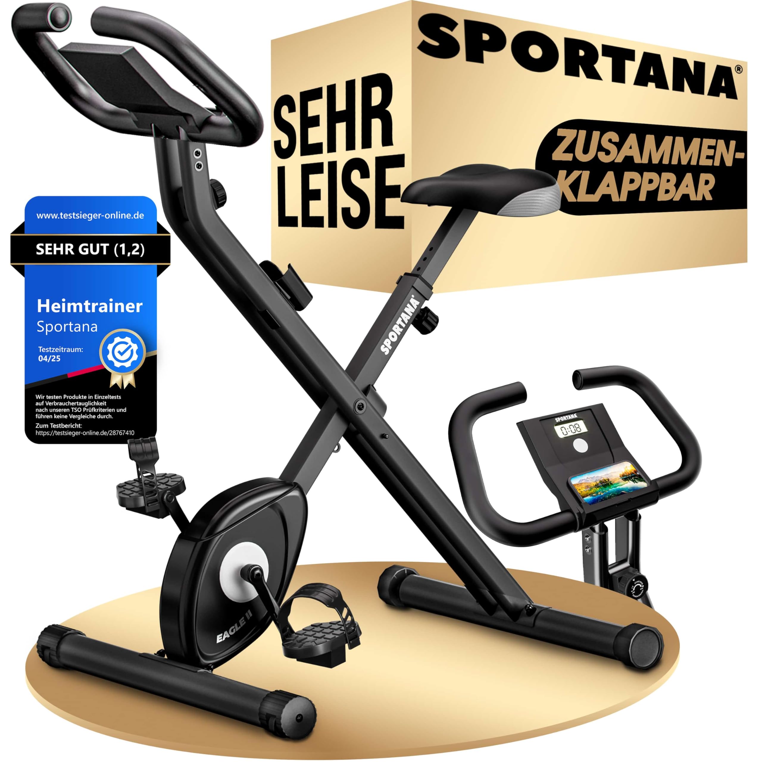 Heimtrainer Fahrrad EAGLE 4in1 Ausdauer Ergometer - Klappbar - LCD Display - Höhenverstellbar - inkl. Fitnessbänder - Hometrainer, Fitnessbike, Workout Bike, Trimmrad, Indoor Bike