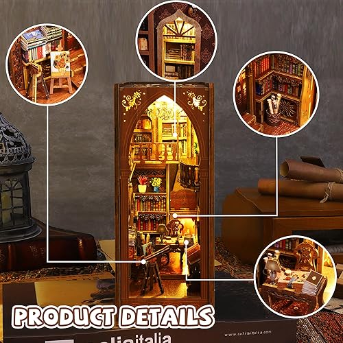 Miniatura 12 de Flever Kit miniatura de rincón de libro para casa de muñecas, decoración de estantería de libro de bricolaje, rompecabezas de madera 3D, kit