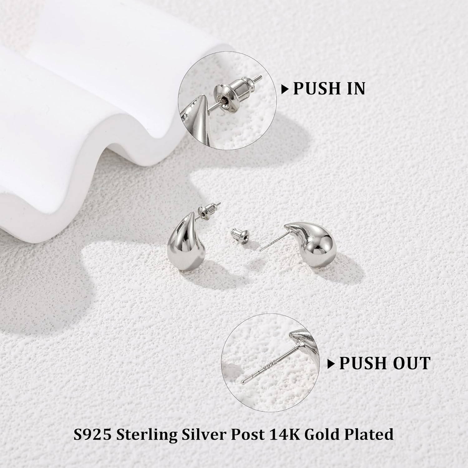 Gacimy Teardrop Earrings Dupes for Women 14K Gold Plated, Chunky Drop Earrings for Women with 925 Sterling Silver Post - Image 2