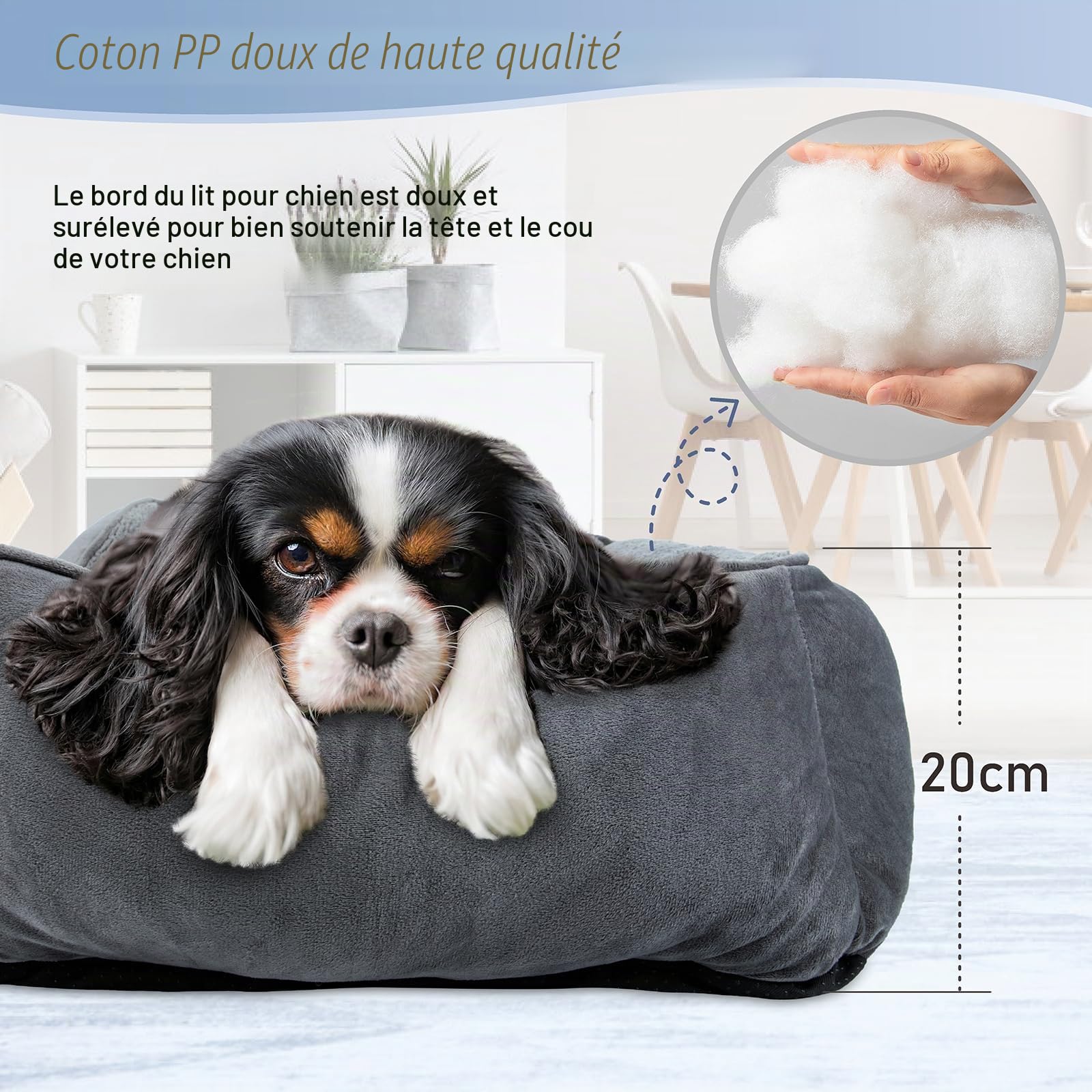 FURTIME Panier pour Chien, Lit Chien Moyen Taille Lavable Duveteux, Antidérapant Coussin Anti-anxiété Doux Confortable Respirant pour Moyen Petit Chiens, 63x53x20cm