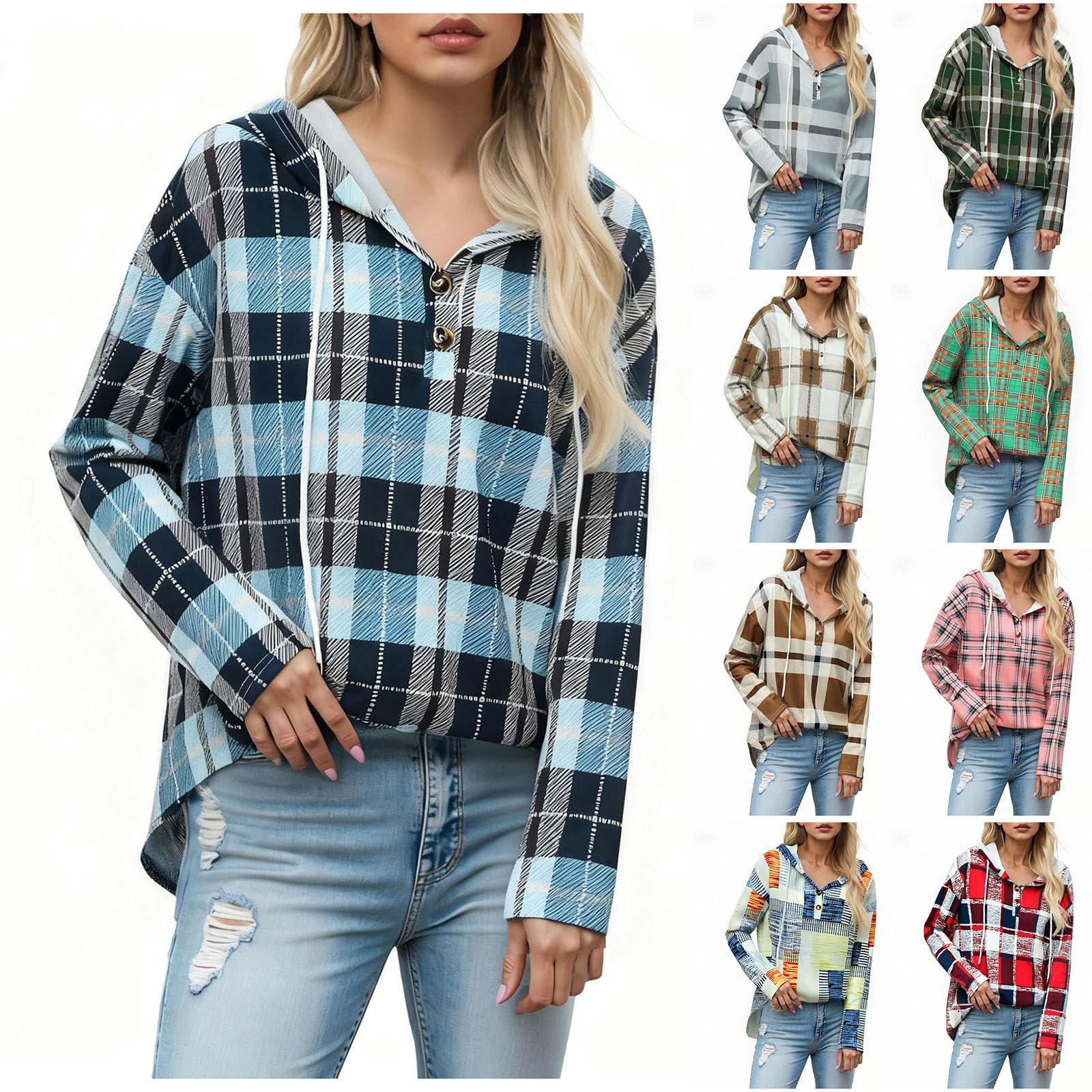 Maglie da Donna con Scollo a V e Bottoni, Felpa con Maniche Lunghe, Outfit Autunnali, vestibilità Ampia, Taglia S 3XL Top Felpe