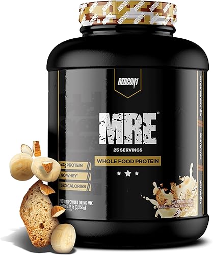 REDCON1 MRE Protein Powder, Banana Nut Bread - Meal Replacement Protein Blend Made with MCT Oil & Whole Foods - Protein with Natural Ingredients to