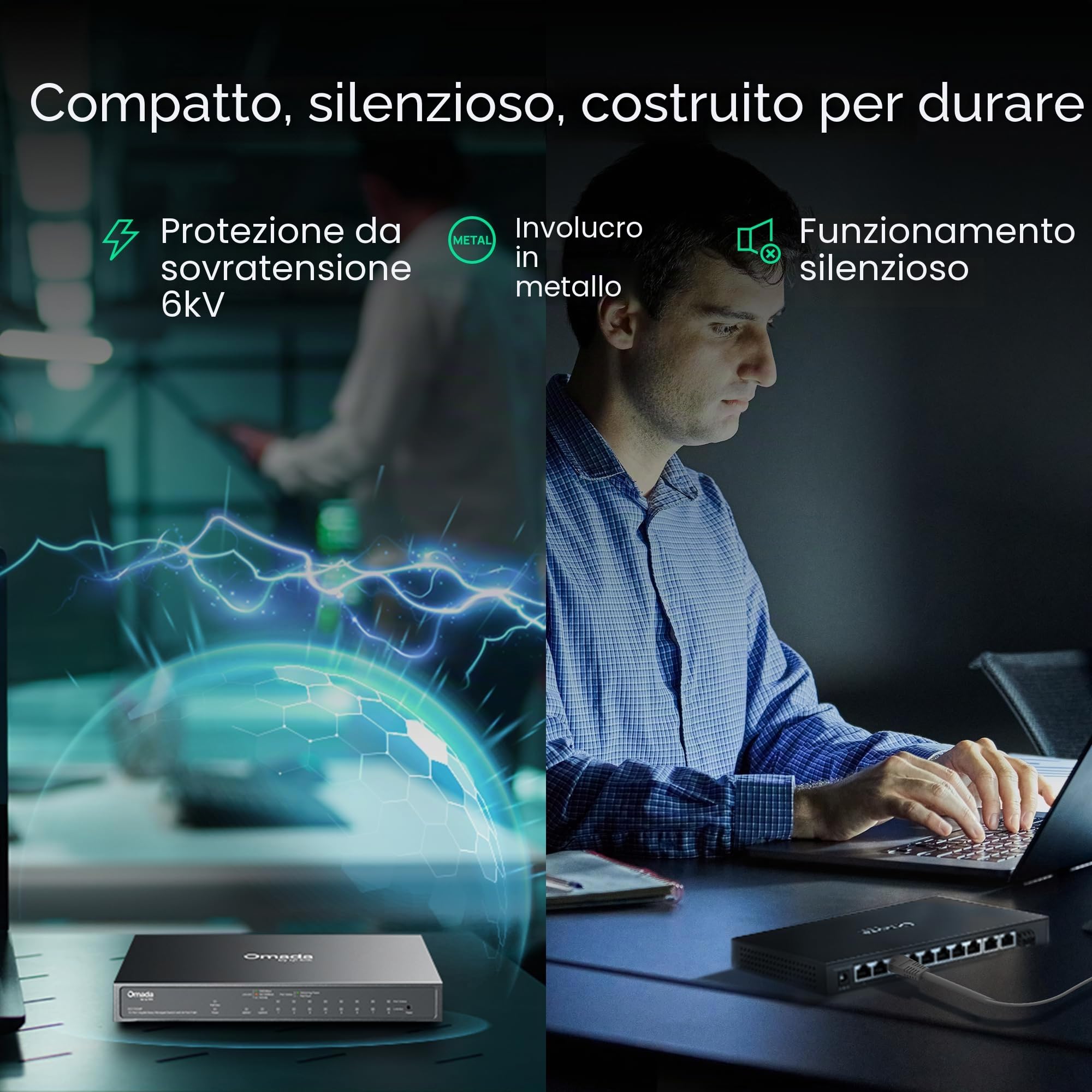 Switch di rete ES210GMP - Smart Desktop con 10 Porte Gigabit di cui 8 PoE+ - by Omada