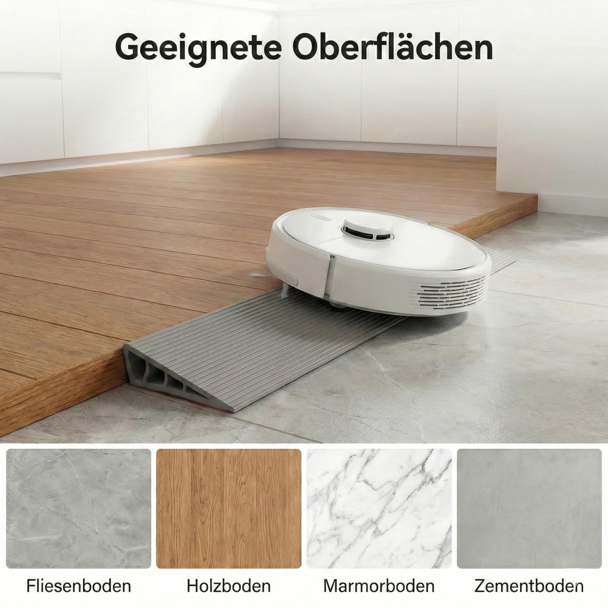 Türschwellenrampe Saugroboter, 100*10*2,5cm Rutschfeste Schwellenrampe PVC, Rampe für Saugroboter, Selbstklebende Rollstuhlrampe für Rollator, Kinderwagen & E-Scooter, Auffahrrampe, Grau