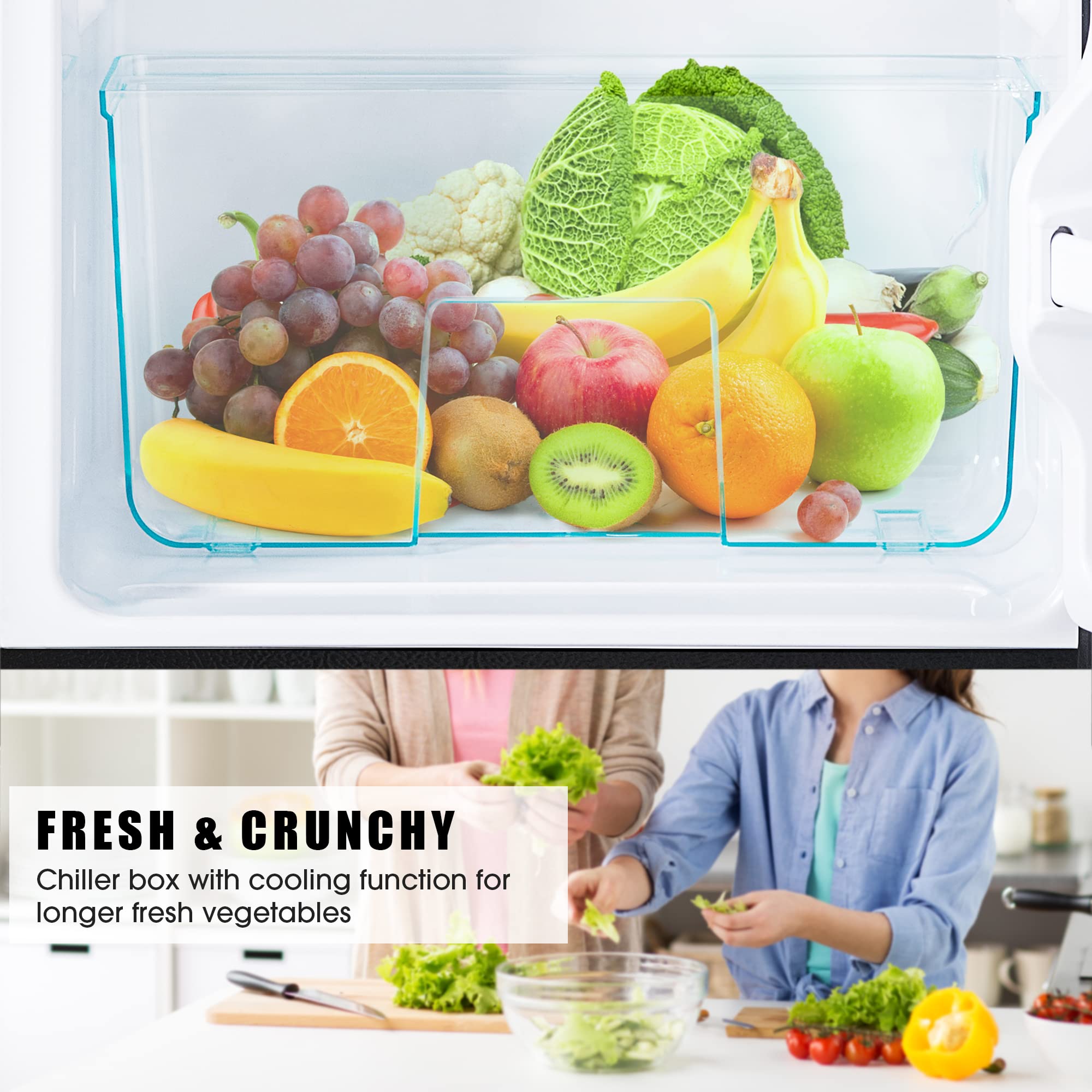 Frigorífico Mini 60L, Frigorifico Pequeño con Congelador (22+38L), Frigorifico Combi con LED luz, 86.8x45.5x42.5 cm Frigorífico no Frost con Estantes Ajustables, 102 kWh/año, -27°C∽13°C (Black)