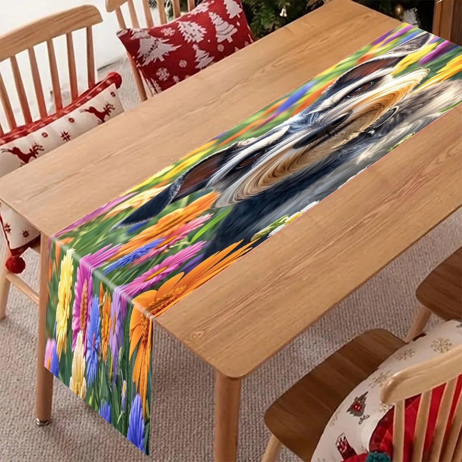 Schnauzer Table Runner Modern Art Farmhouse Linen Table Runner Dresser Scarf Seasonal Kitchen Dining Table Decoration Dresser Scarves for Home Party Decor 13x70 Inch