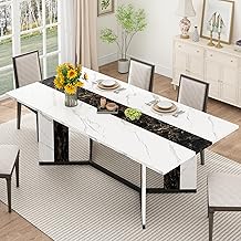71 inch Dining Table for 4 5 6 Person|Farmhouse Rectangular Wood Kitchen Table W/Waterproof Tabletop,Dining Room Tables W/Adjustable Legs,Large Dinner Tables for Kitchen Living Room