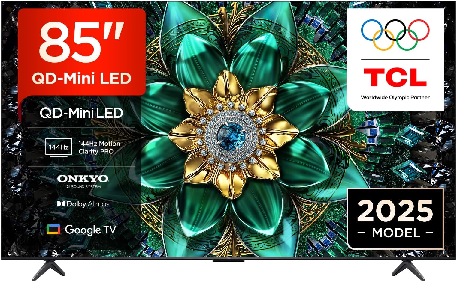 85Q6C-UK QD-Mini LED TV, 4K HDR Premium 1000nits, Smart TV Powered by Google TV (Dolby Vision IQ & Atmos, Matte HVA Panel, Onkyo 2.1 Sound System, 144Hz Motion Clarity Pro, 2025 Model)