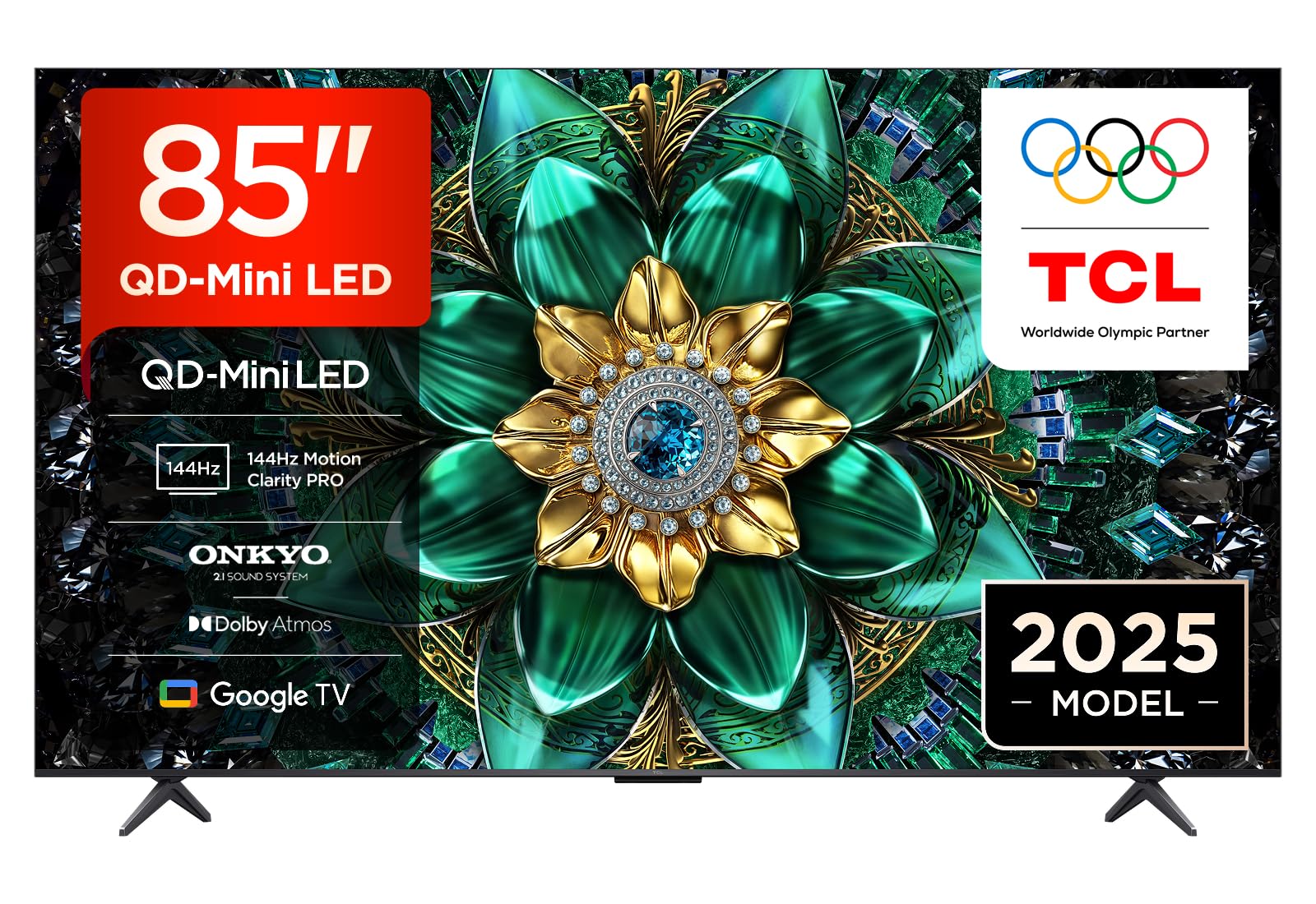 85Q6C-UK QD-Mini LED TV, 4K HDR Premium 1000nits, Smart TV Powered by Google TV (Dolby Vision IQ & Atmos, Matte HVA Panel, Onkyo 2.1 Sound System, 144Hz Motion Clarity Pro, 2025 New Model)
