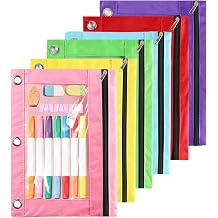 Pencil Pouch for 3 Ring Binder, 6 Pack Pencil Case with Smooth Zipper, Cute Soft Pen Bag with Clear Window and 3 Reinforced Metal Grommets Large Capacity Binder Bag for School Office Supplies
