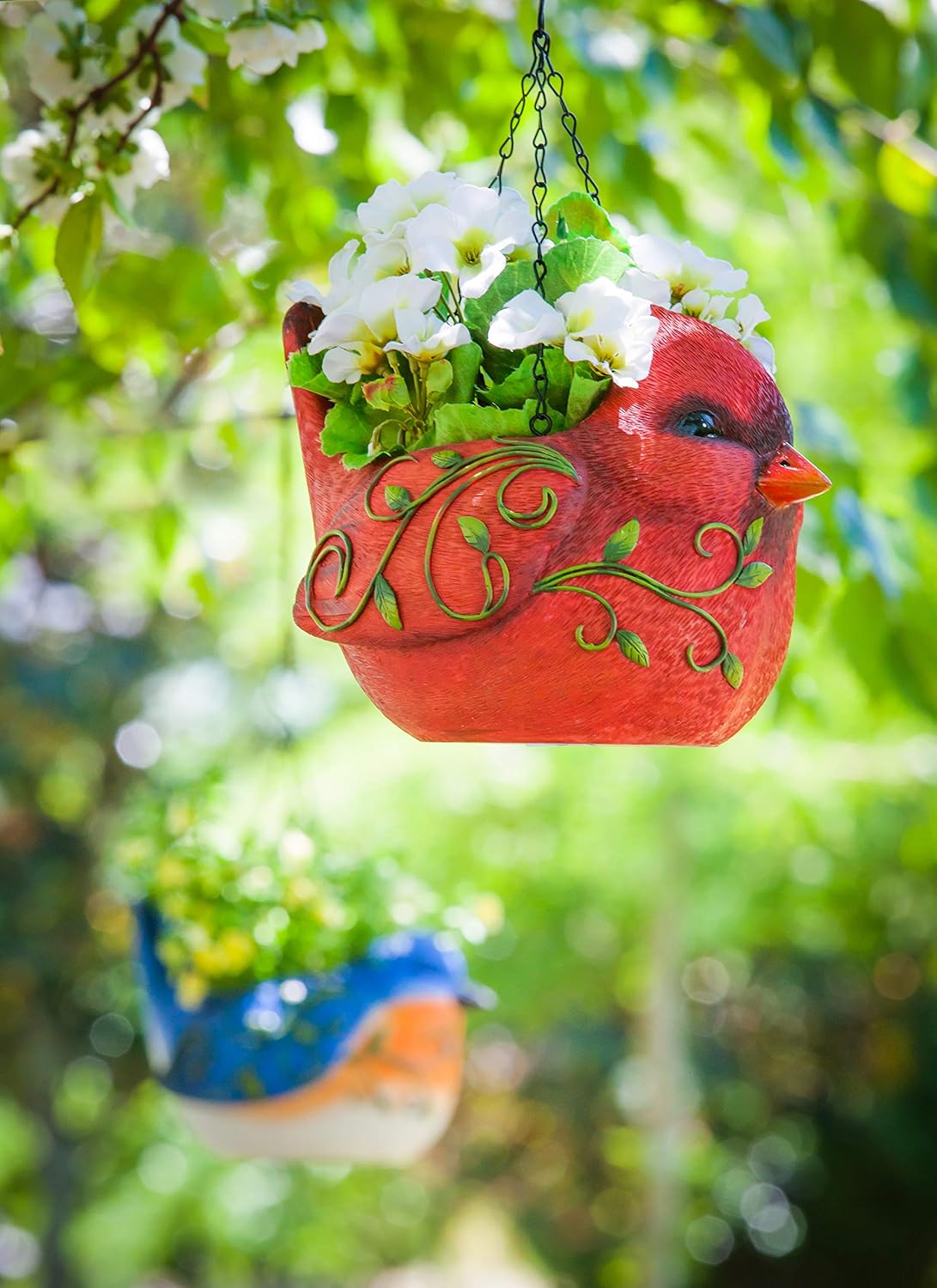 New Creative Adorable Hanging Portly Bird Red Cardinal Polystone Planter 10 x 6 x 7.6 inches