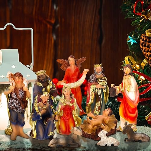Miniatura 7 de Pinkunn Juego de 11 piezas de pesebre de Navidad de 3.5 pulgadas, escena de pesebre, escena de Navidad, decoración de figuras de la Santa Familia