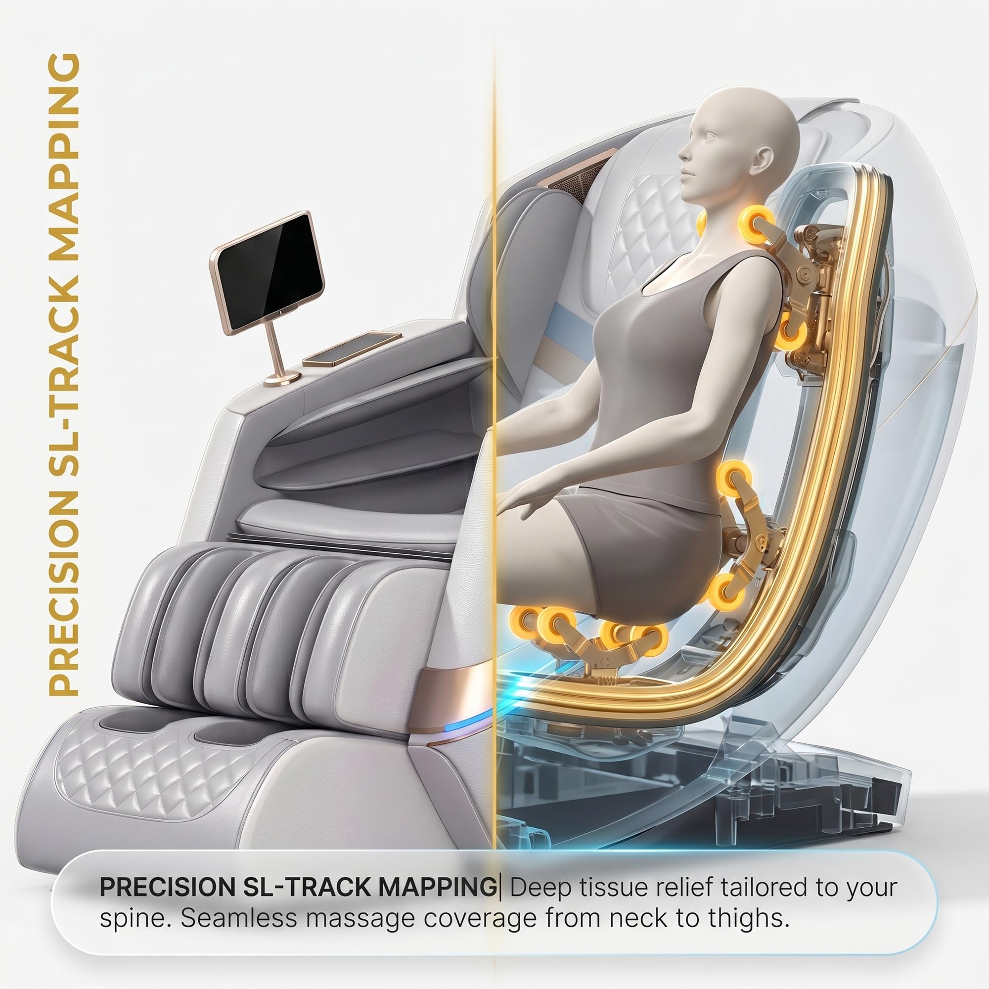 Sillón de Masaje Eléctrico Gravedad Cero con Control por Voz AI, Carril SL, Calor en Espalda y Piernas, Música Bluetooth HiFi, Carga Inalámbrica, 6 Modos(Gray)