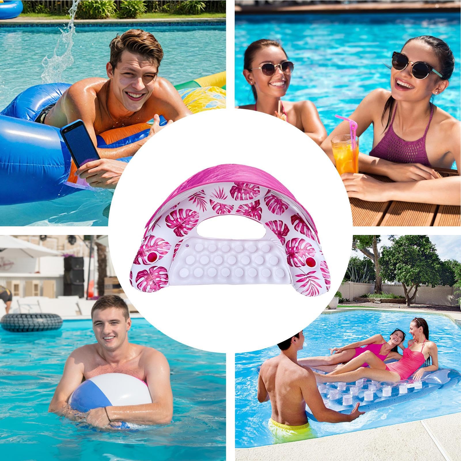 Flotteurs adultes pour la piscine, hamac de piscine gonflable, chaise longue flottante avec porte-gobelet et pare-soleil pour les activités sur le lac Rivière Natation été et amusement en plein air