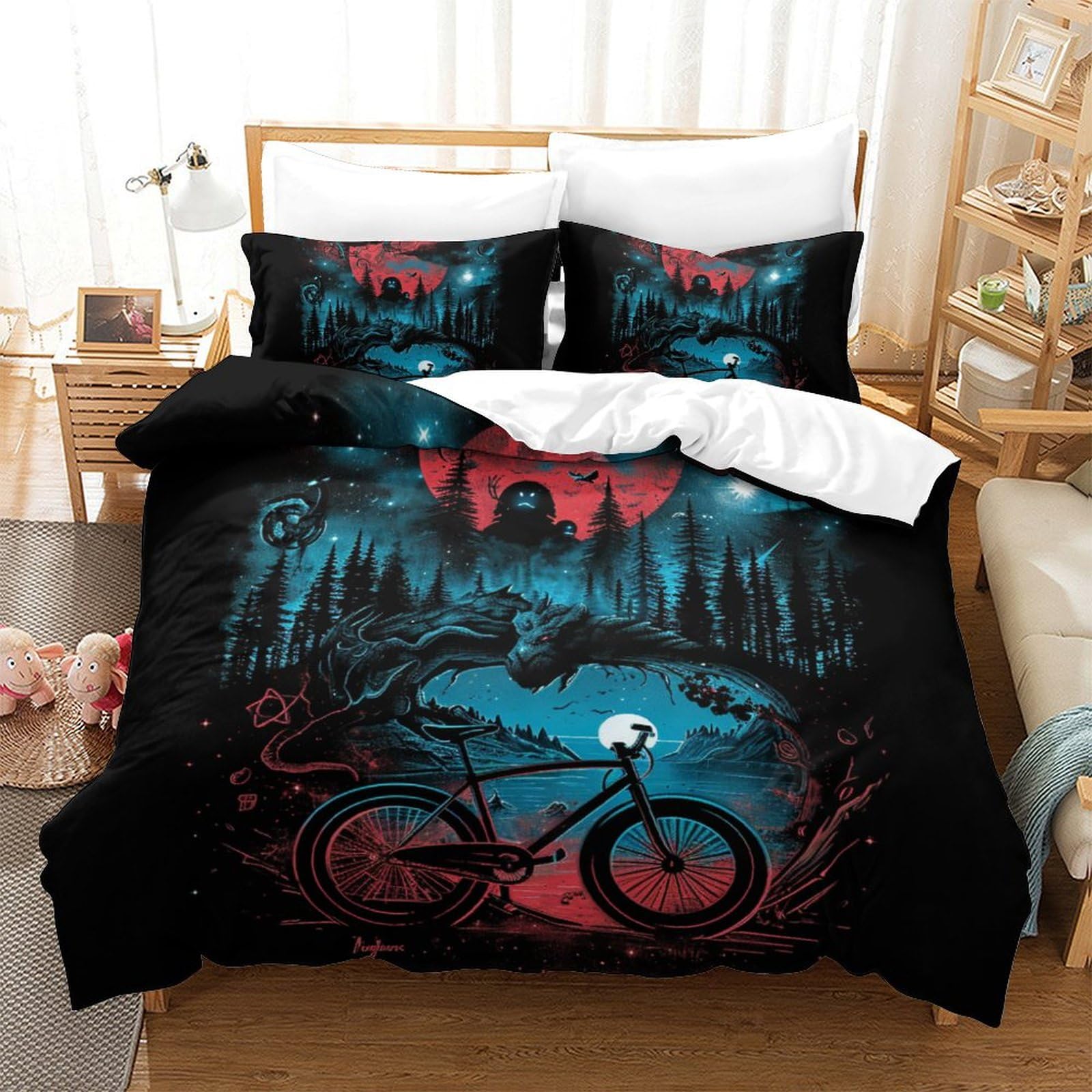 Linge de lit vélo de montagne 3D pour chambre d'ado et déco outdoor king size 220x240