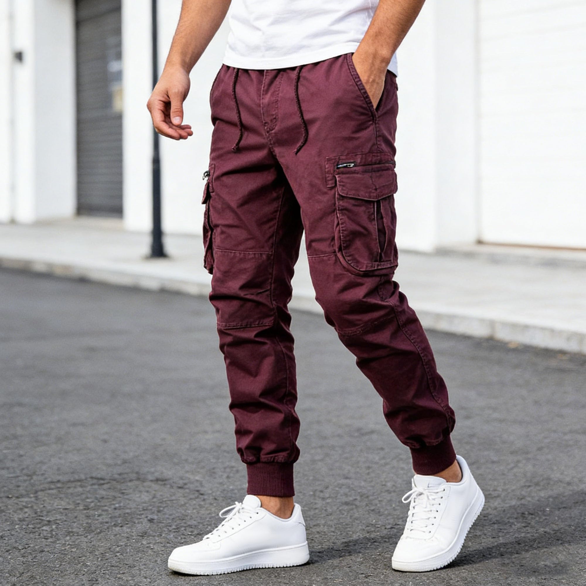 Męskie spodnie cargo z wieloma kieszeniami lekkie obcisłe bawełniane spodnie robocze cargo joggery slim fit elastyczne spodnie