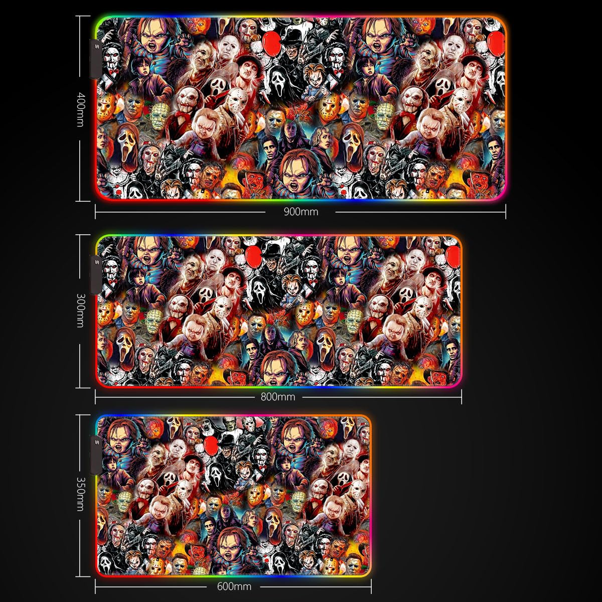 Horror Monster XXL RGB, Tappetino Per Mouse LED Anime, Superficie Impermeabile, 14 Modalità Di Luce, Esteso Per Gaming E Lavoro, 40 X 90 Cm