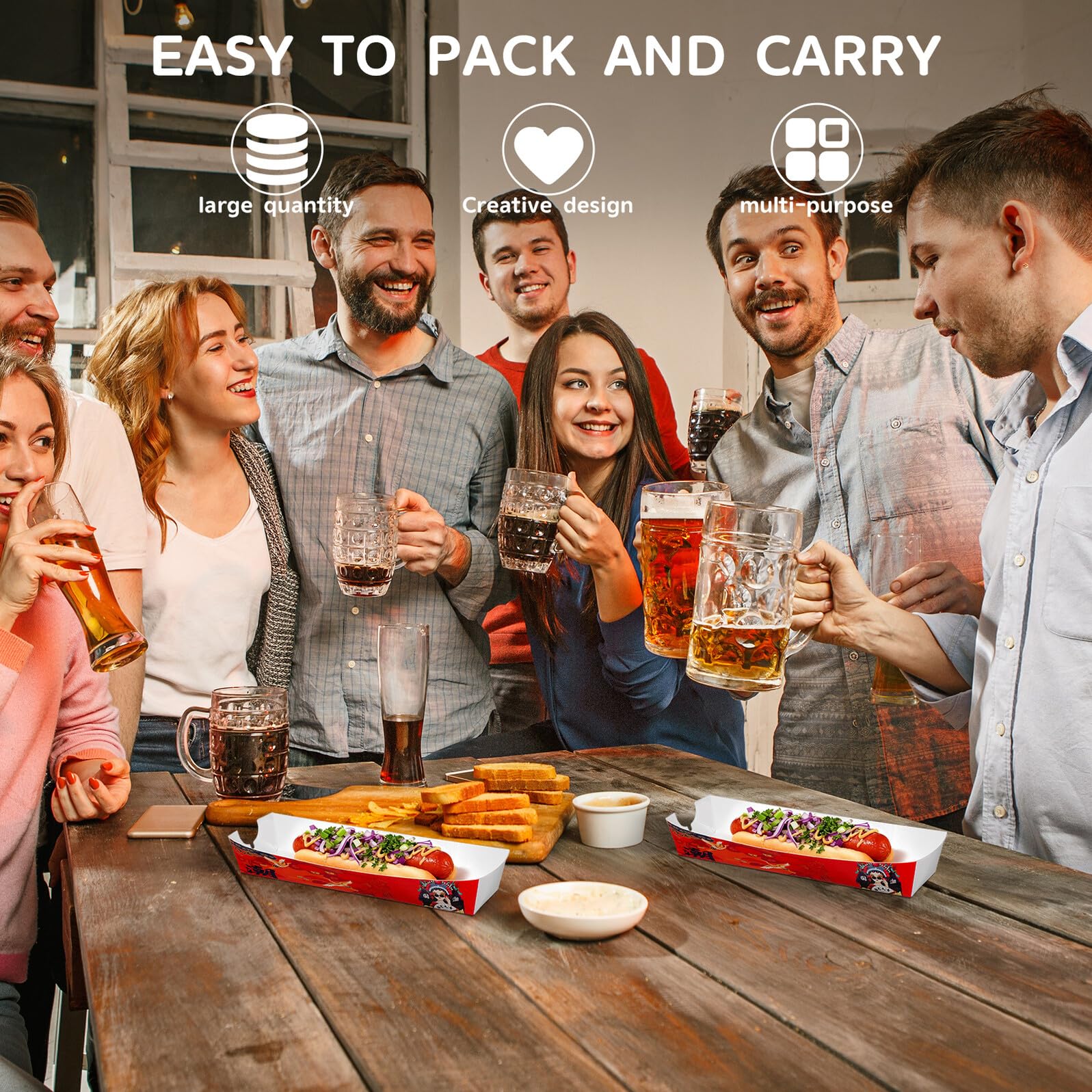 Garneck Lot de 100 Boîtes en Carton pour Hot-dogs Robustes et Faciles à Utiliser, Support en Papier pour Snacks Frits Lors de Fêtes et Barbecues en Plein Air