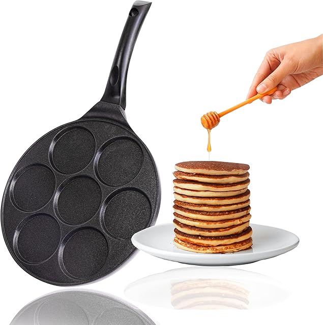 Non-Stick Ceramic Coated Frying Pan 26cm for Mini Pancakes | Mini Uttapam | Mini Crepe | Frying Eggs | 4 & 7 Moulds | Induction Safe (7 Mould)