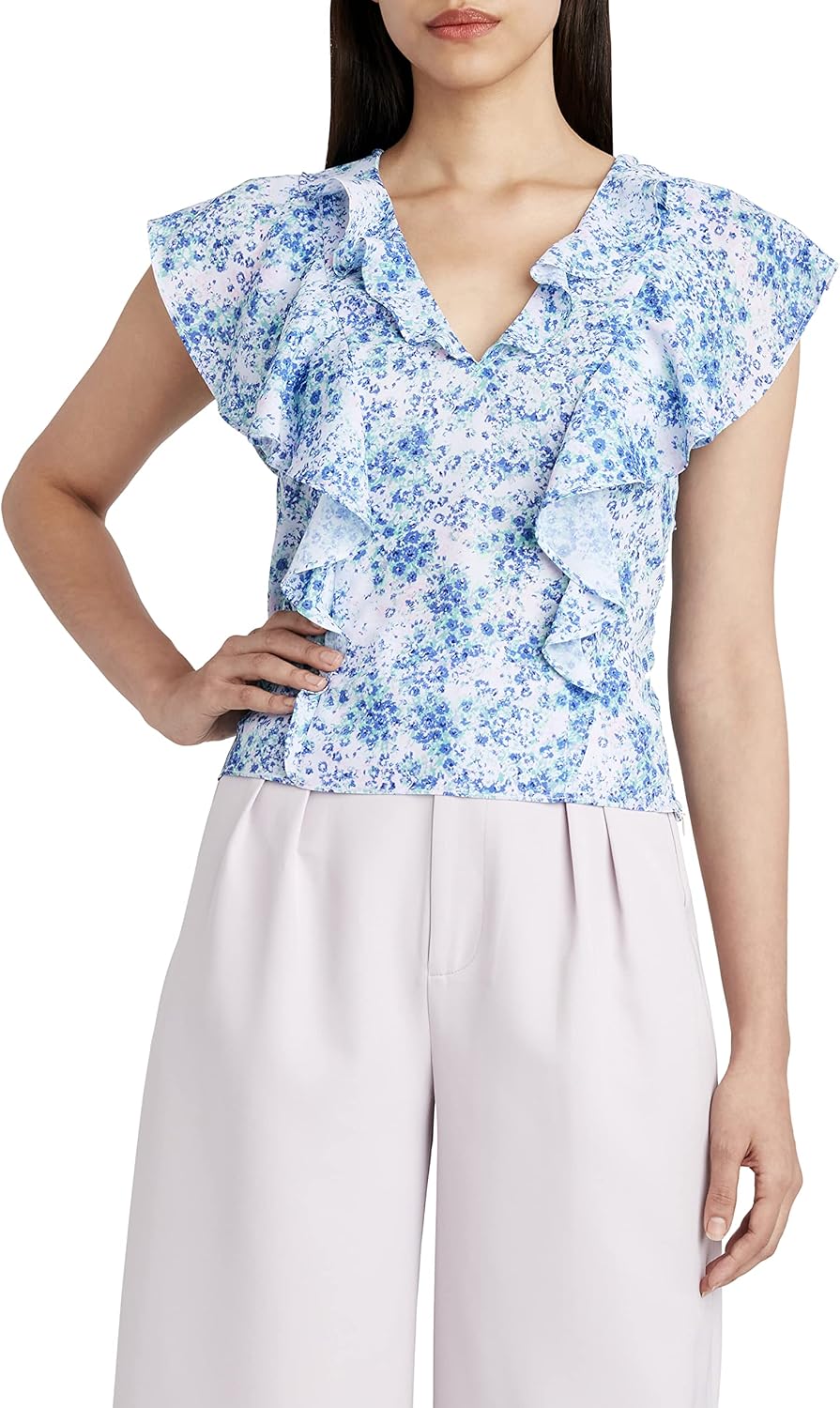 BCBGeneration Women's Flutter Sleeve Top with Zipper