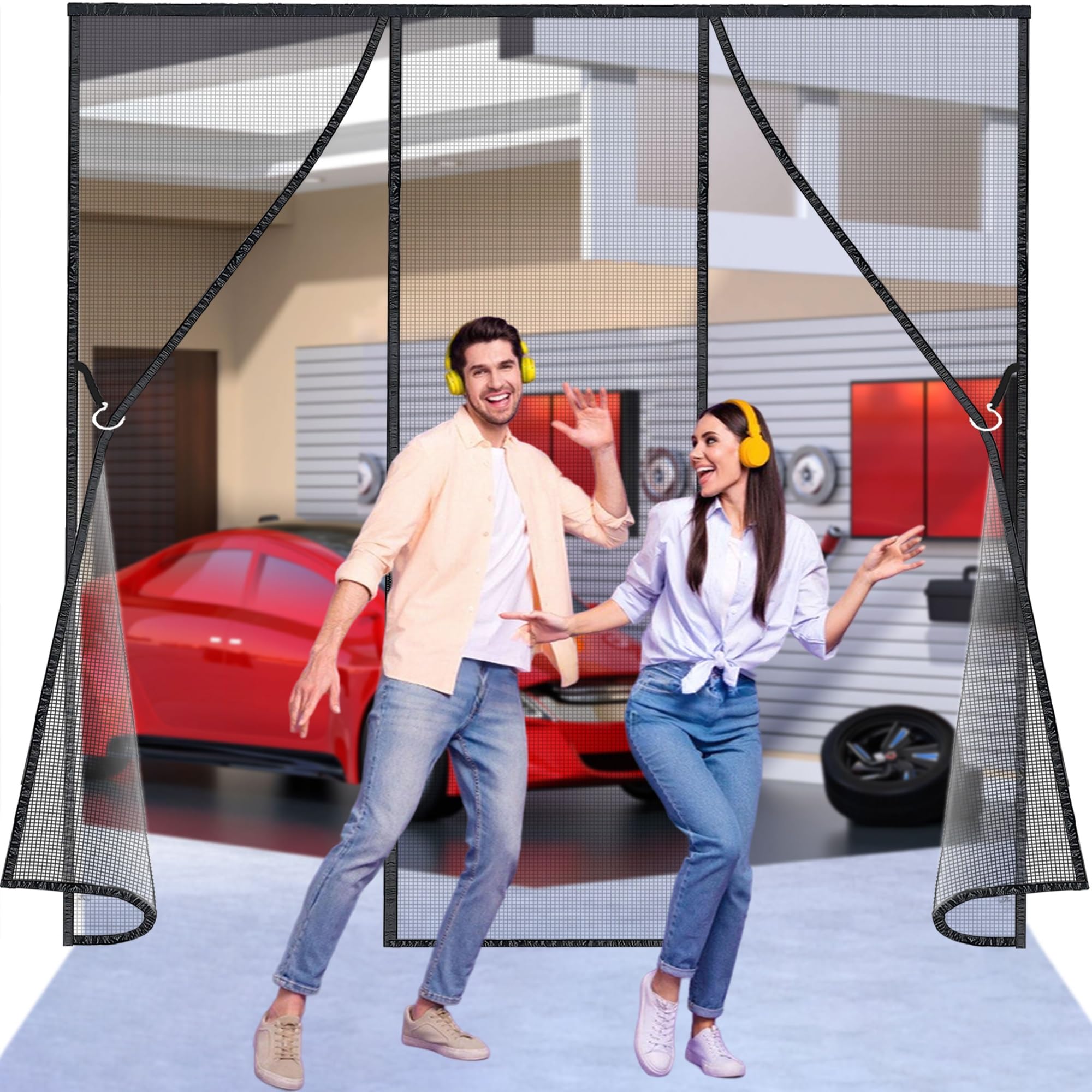 Mosquitera Cortina Doble Puerta Magnetica, 360x240 cm Cortina Mosquiteras para Puerta Exterior, de Balcón/Patio, Se Cierra Automáticamente, Fácil Instalación sin Taladrar ‎Negro