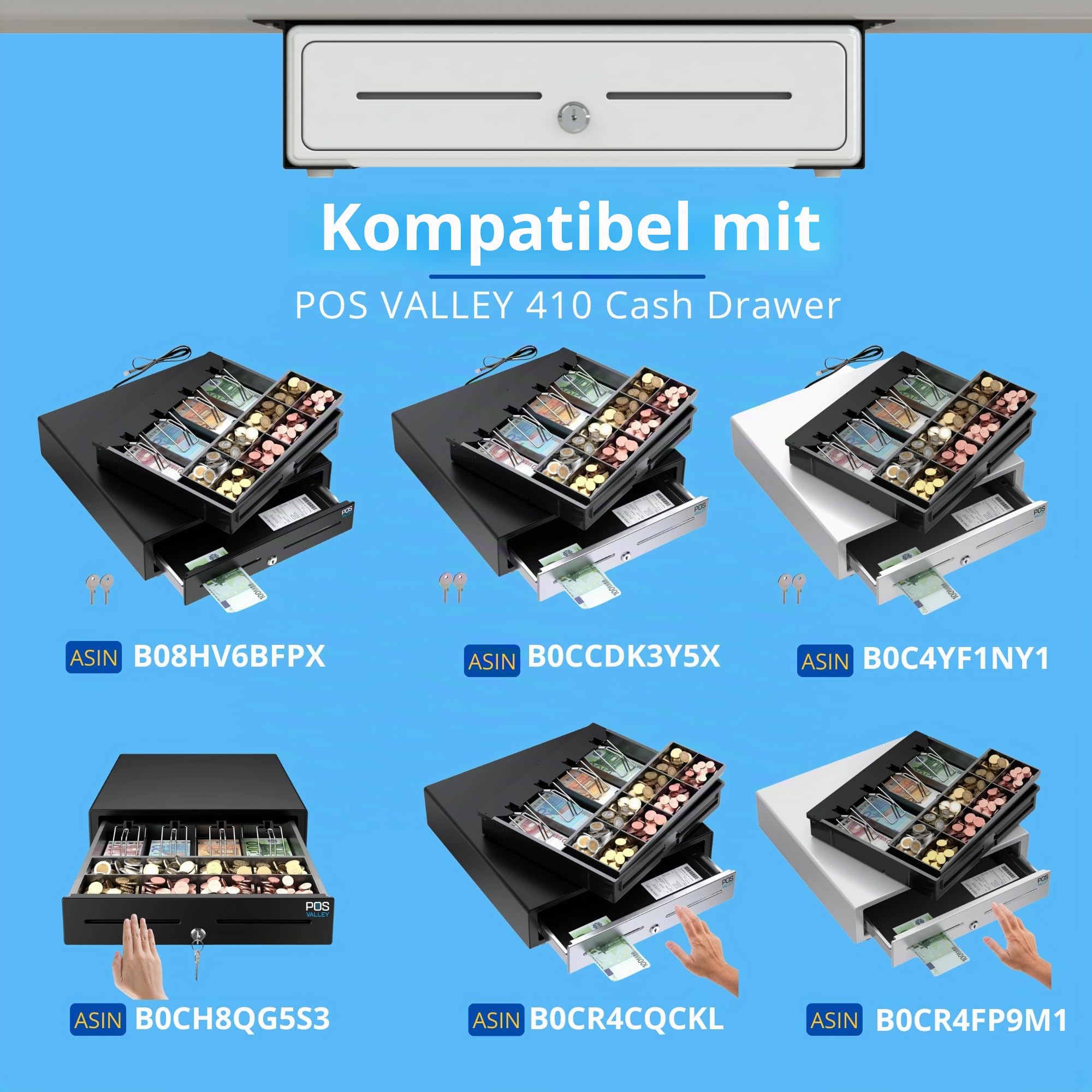 Untertisch-Halterung für Kassenschublade - 2x Montageschienen für 41x41cm Geldschublade, einfache Montage, robuster Stahl, Halterung für Registrierkasse & Kassensysteme
