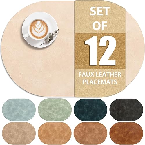 Miniatura 22 de ADRIMER Manteles Individuales, Juego de 8 Manteles Individuales Ovalados Resistentes al Calor Lavables de 12 x 17 Pulgadas, Manteles de Mesa Cúrcuma