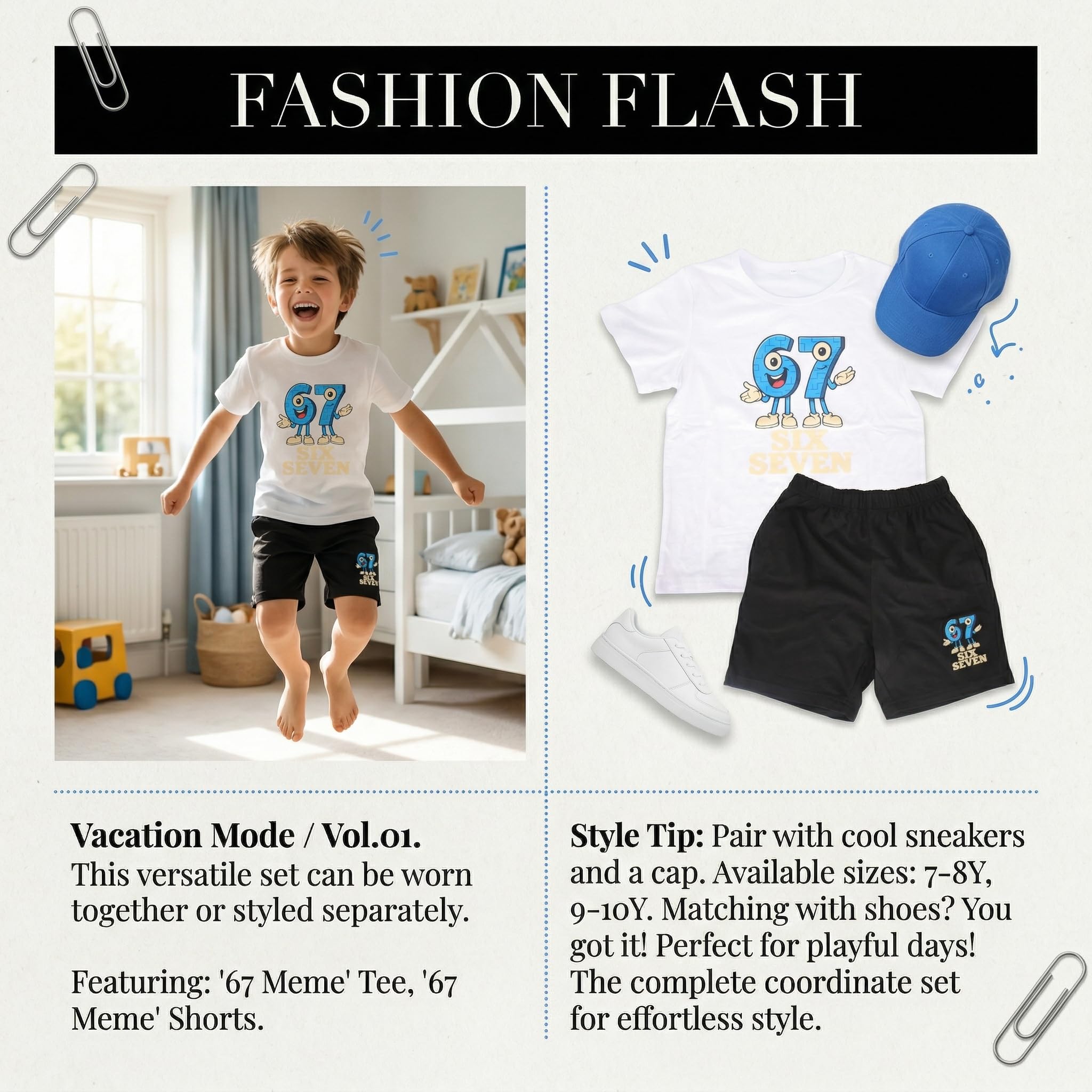 Juego de ropa infantil para niños y niñas (niños y niñas) – Traje divertido inspirado en el meme "67/Seven": camiseta + pantalones cortos, conjunto de verano cómodo — view 7