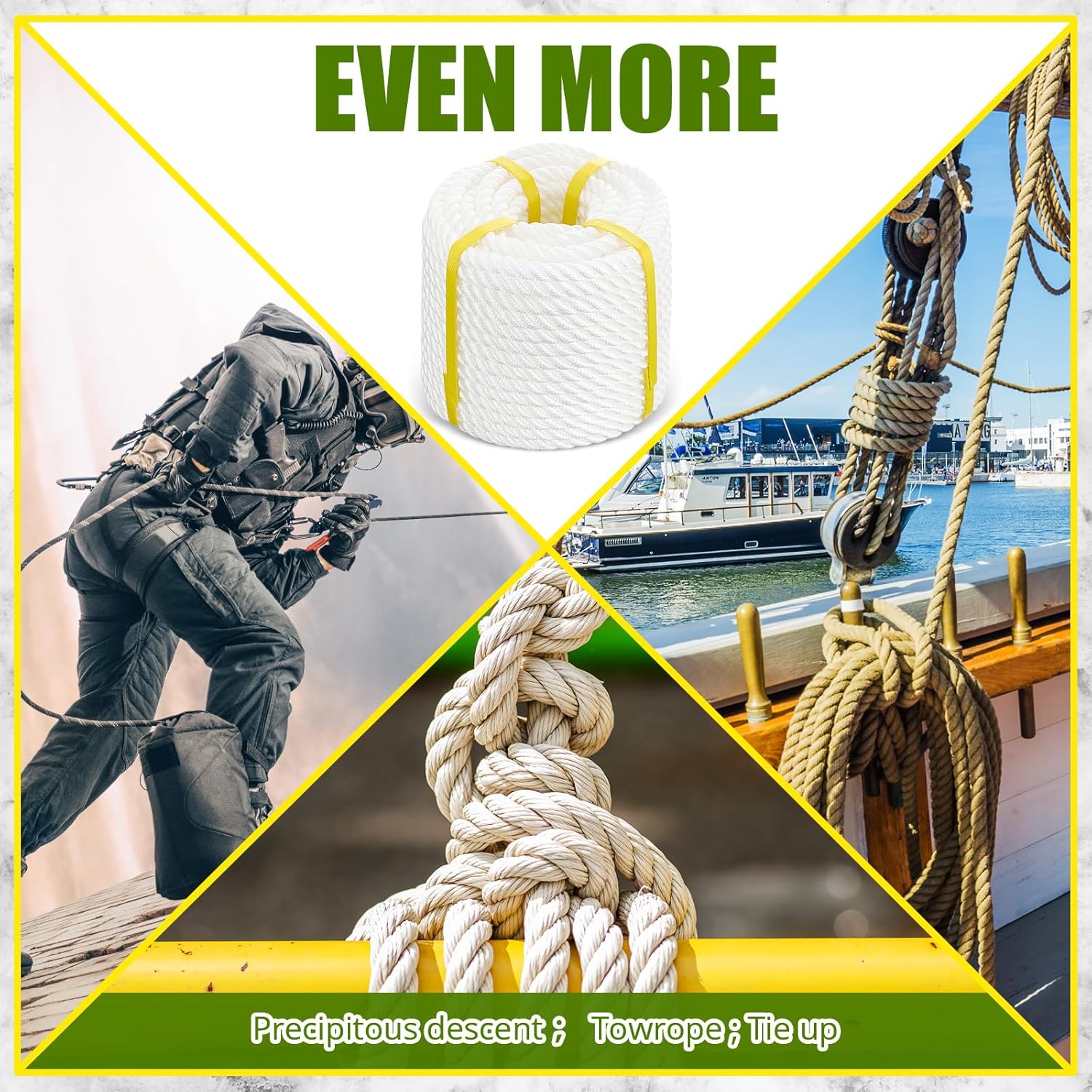 Windyun 100 ft Nylon Rope 1/2 Inch White Pull Rope Cord 3 Strand Twisted for Pull Swing Climb and Knot High Strength Hanging DIY(1/2 inch x 100 ft)